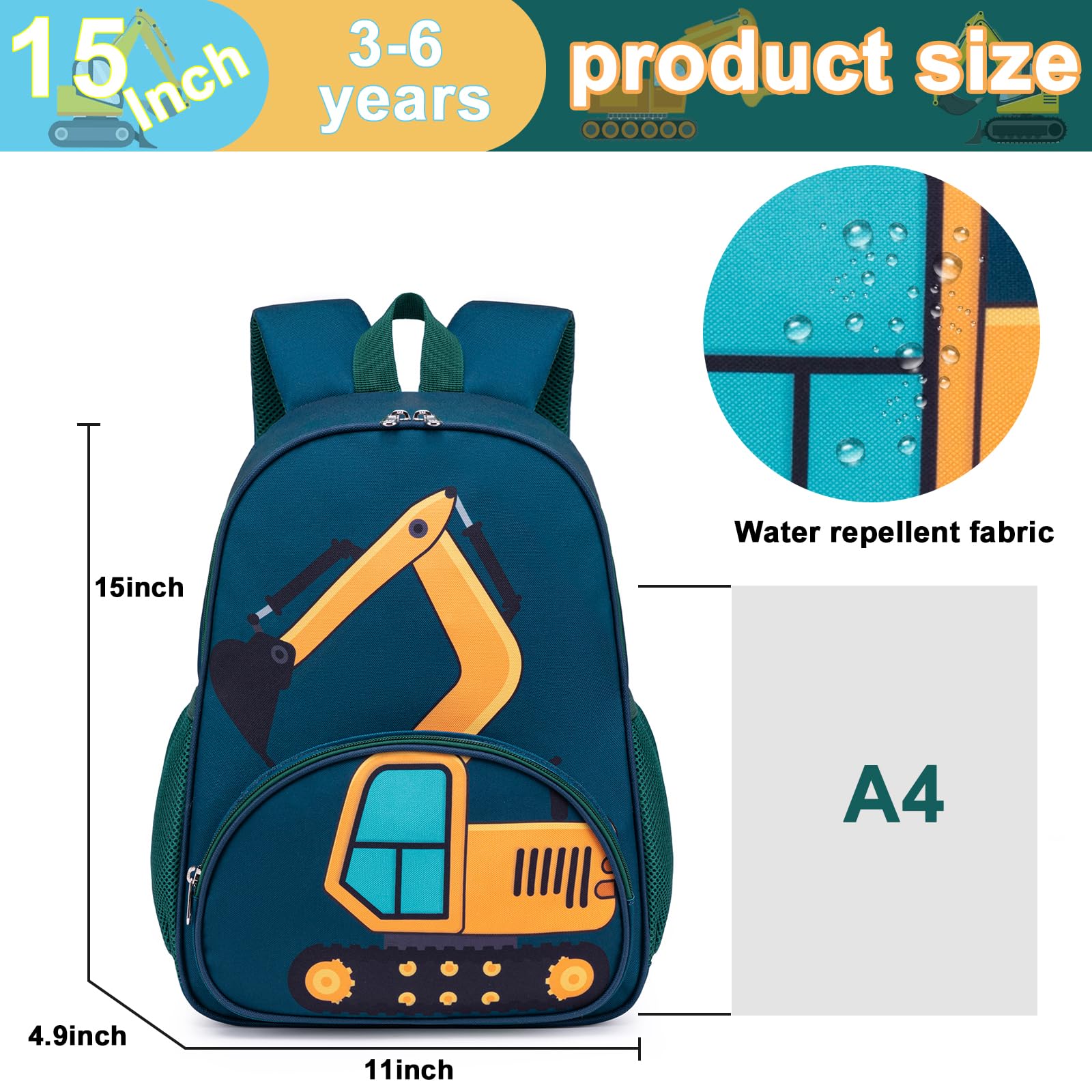 LOIDOU 15 Inch Toddler Backpack for Boys & Girls - Lightweight Kids School Backpack for Preschool, Kindergarten, Daycare & Travel - Adjustable Chest Strap - Perfect Book Bag for Ages 3-8 (Great for School, Field Trips & Family Outings)