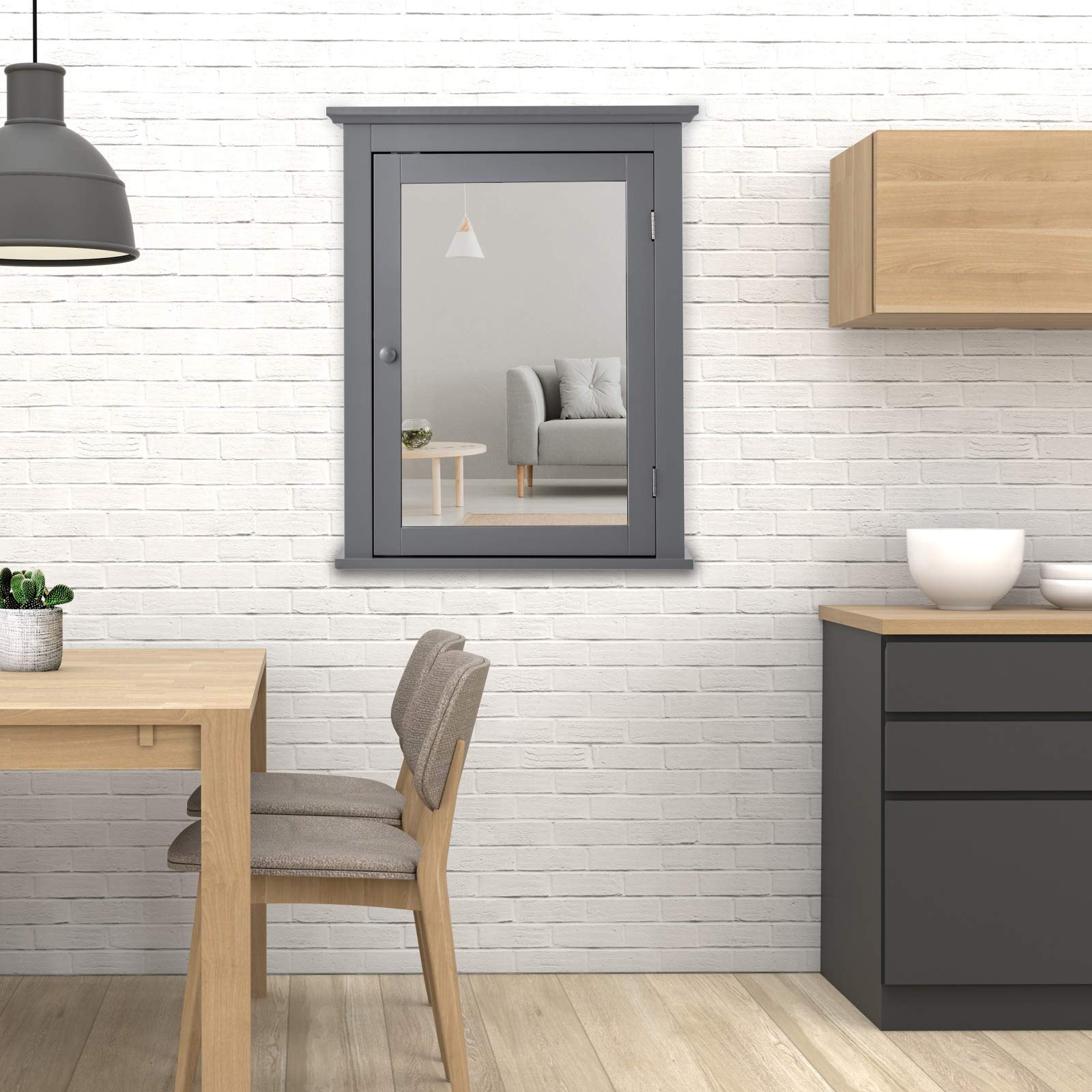 GLACER Wall Mounted Bathroom Mirror Cabinet with Adjustable Shelf - 22 x 6 x 27.5 Inches Grey Storage Cabinet for Bathroom, Living Room & Cloakroom - Perfect for Makeup Storage, Medicine Organization & Small Space Decor