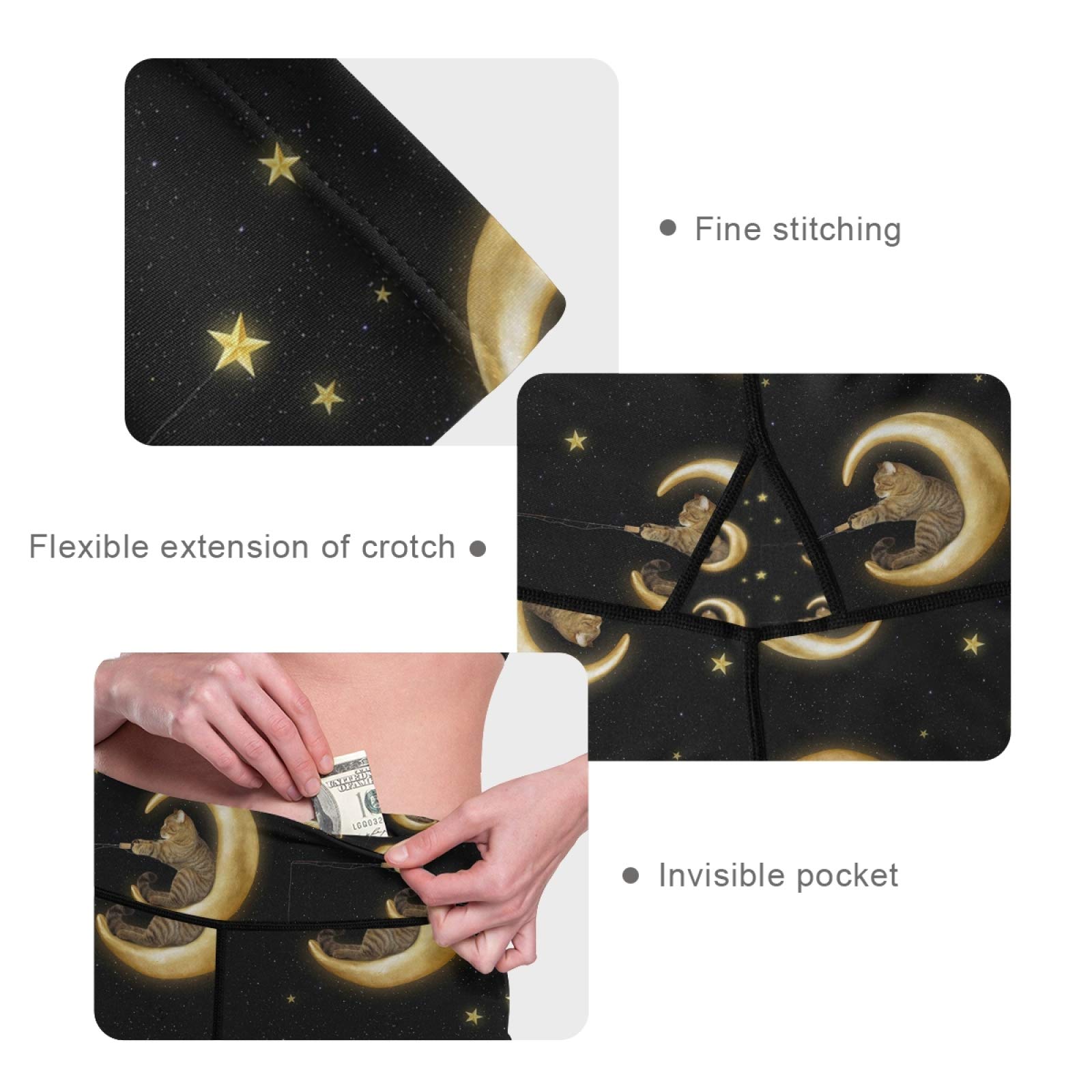 Cat Moon Yoga Pants - Women's High Waist Tummy Control Leggings for Workout & Running
