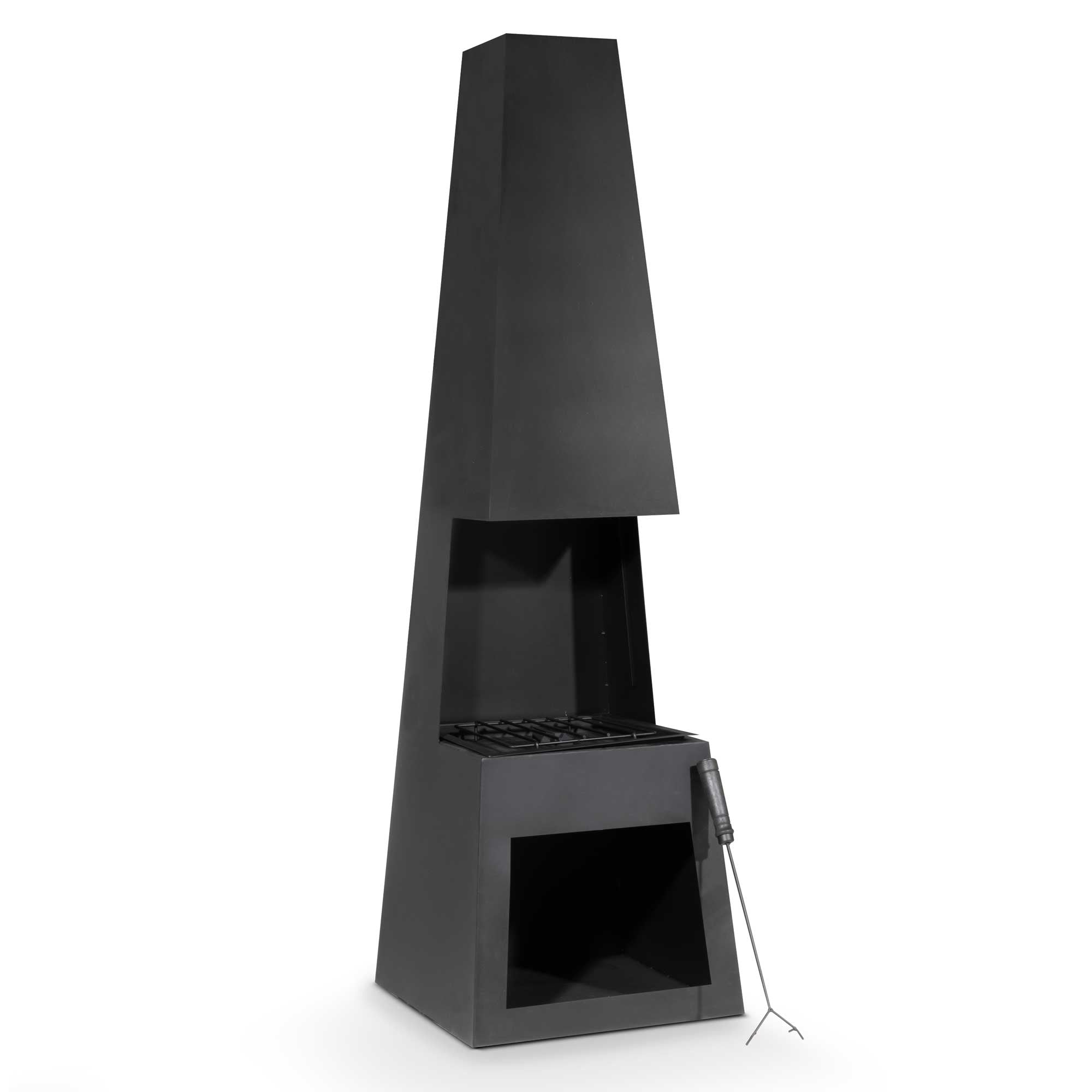 Pyramid Chiminea Outdoor Fireplace - Black Steel Patio Heater with Firewood Storage (DG107) - Perfect for Backyard, Garden, and Camping Gatherings