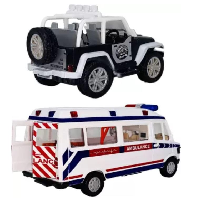Vedanshi Toys First Responder Toy Cars Set - Jeep & Ambulance Vehicles for Kids | Emergency Rescue Play, Pretend Play & Learning Scenarios