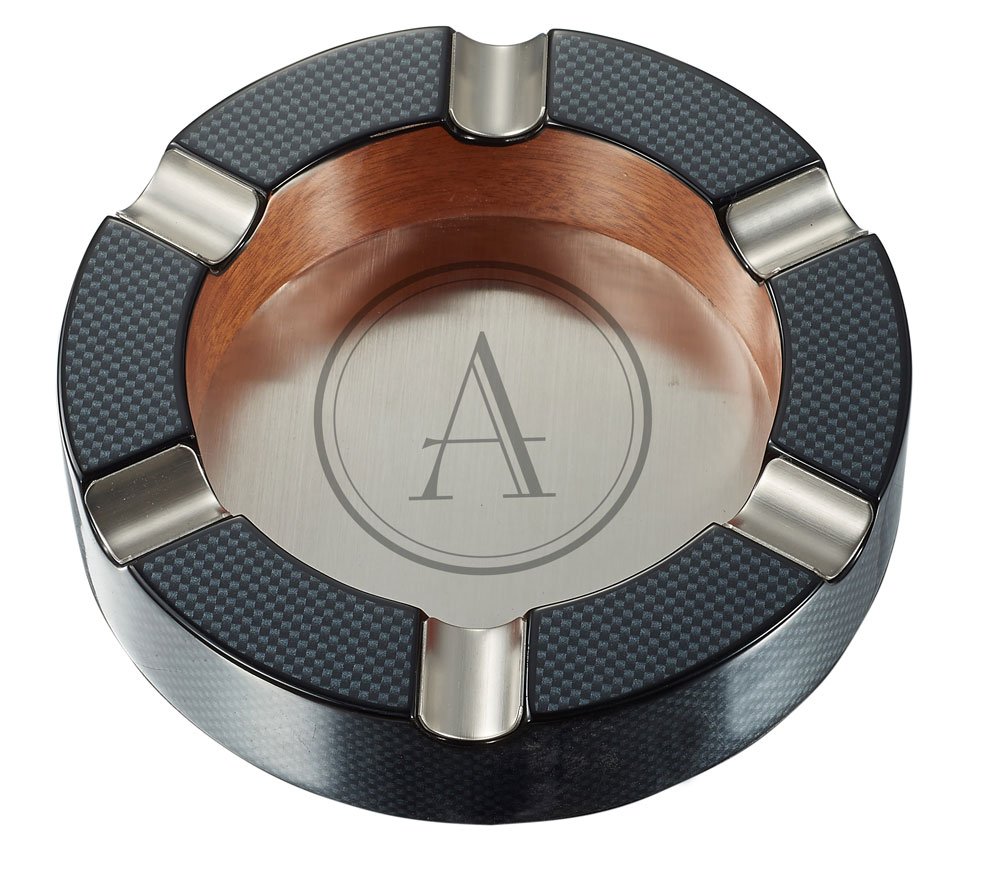 Premium Visol Tyrus Carbon Fiber Cigar Ashtray - Custom Laser Engraved Initials - Luxury Smoking Accessory for Cigar Lounges, Home Bars & Outdoor Patios