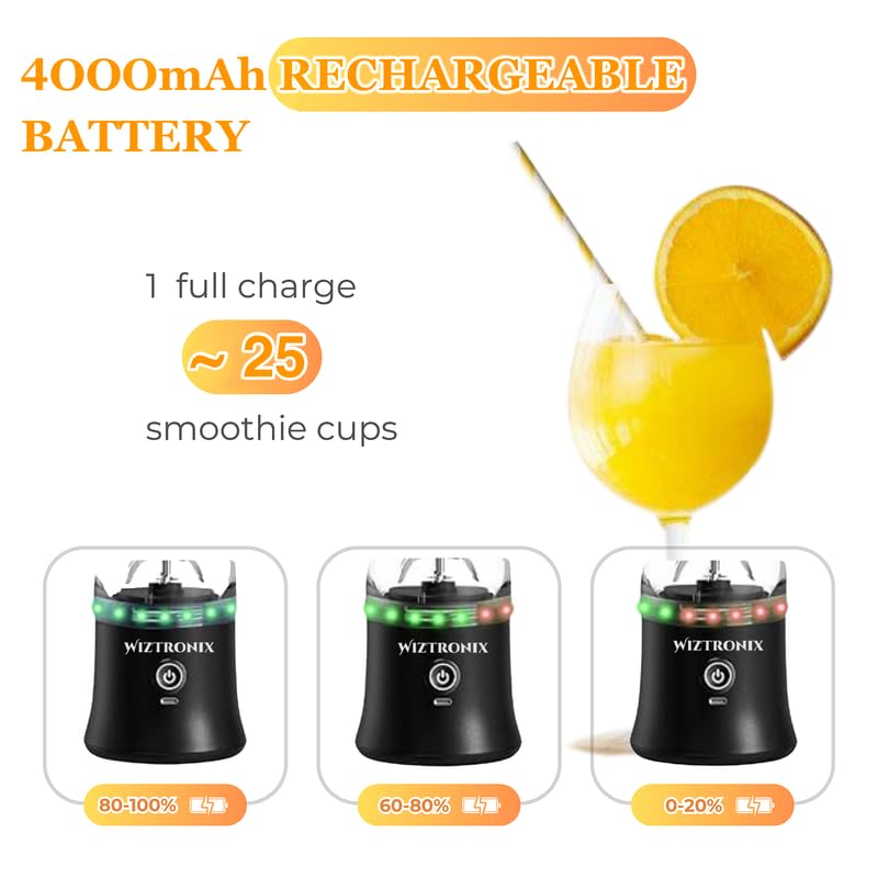 21oz Cordless Portable Blender - BPA Free Personal Blender with Travel Cup | USB-C Rechargeable | Stainless Steel Blades | Perfect for Smoothies, Protein Shakes & Cocktails | Ideal for Gym, Office & Outdoor Use (Peach-Black)
