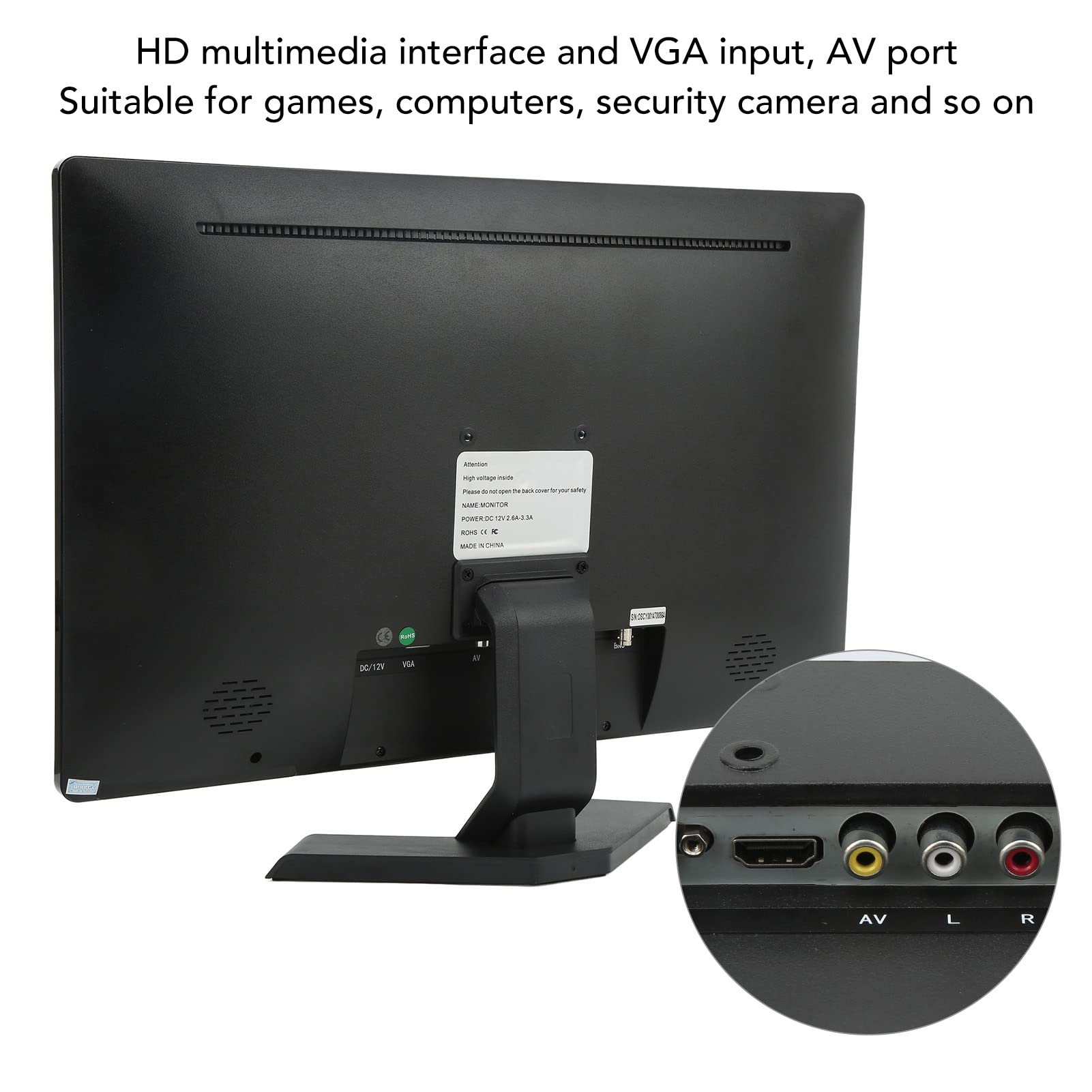 DPOFIRS 21.5 Inch Full HD 1080p LED Computer Monitor - 16:9 Aspect Ratio, 60Hz Refresh Rate with VGA/AV/BNC/USB/DC Ports, Built-in Speakers & Remote Control - Ideal for Home Office, Gaming & Digital Signage (US Plug)