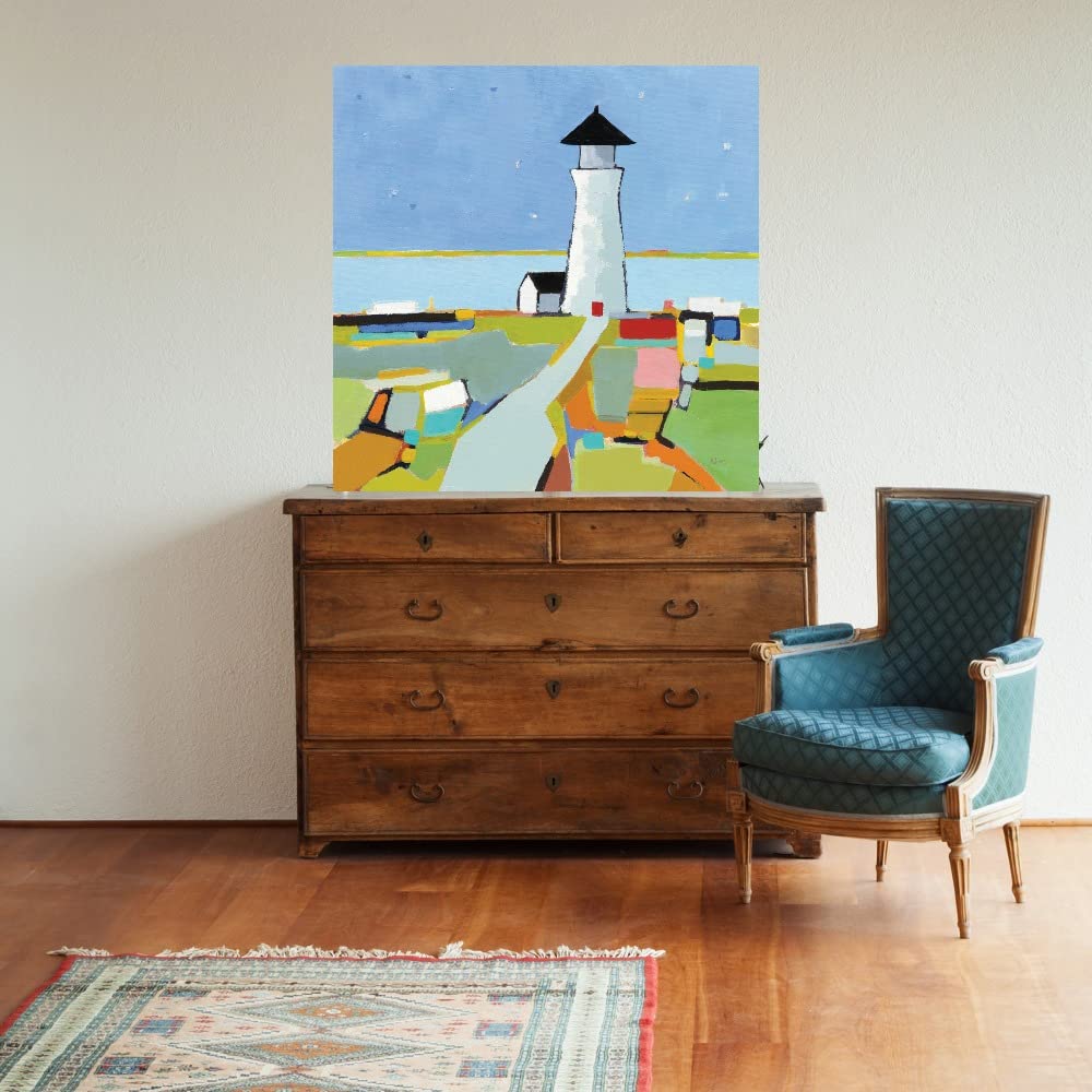 To the Lighthouse Fine Art Canvas Print by Phyllis Adams - 22x22 Inch Ready to Hang Wall Decor for Living Room, Bedroom, Bathroom, Kitchen, Office & More - Perfect for Coastal, Nautical or Literary Inspired Home Decor