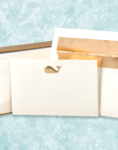 Premium Golden Whale Flat Correspondence Cards - Elegant Note Cards for Thank You Notes, Invitations & Greetings - Perfect for Weddings, Birthdays & Special Occasions