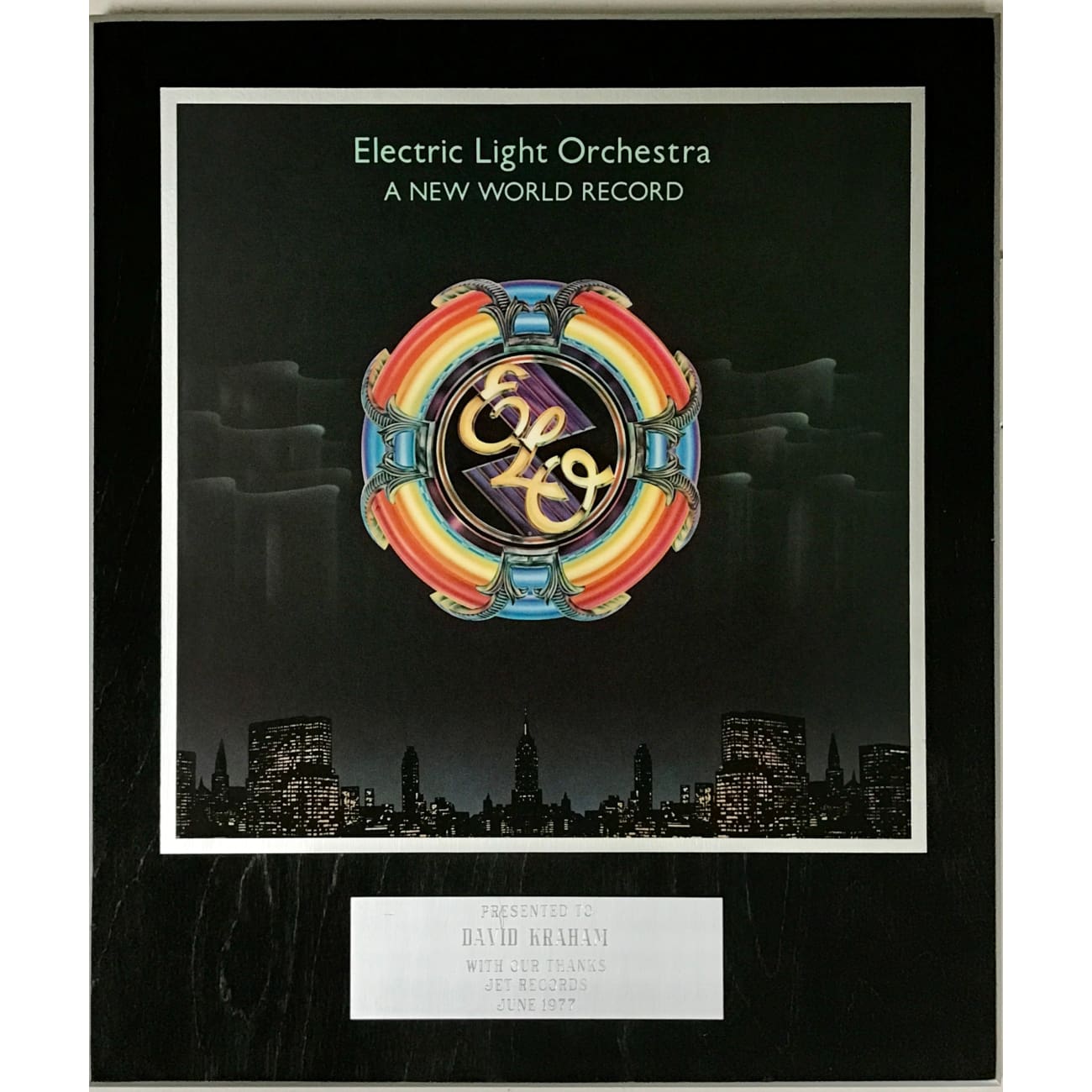 ELO A New World Record 1977 Jet Records Plaque - Vintage Music Collectible for Home Decor & Gift for Electric Light Orchestra Fans