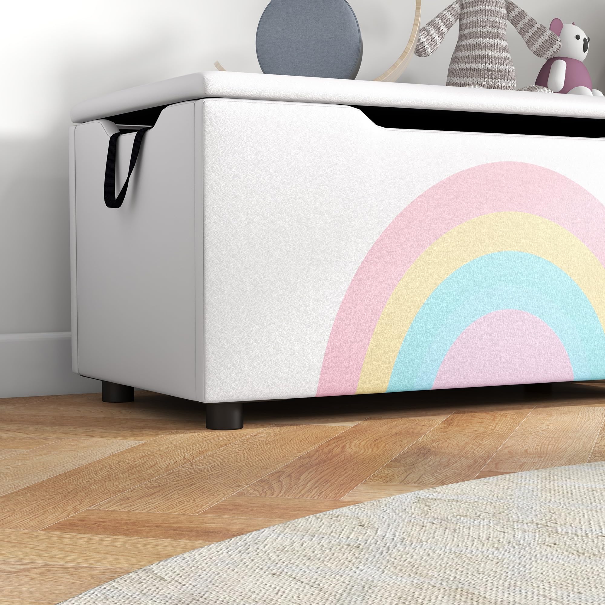 Qaba Kids Toy Storage Box - Lightweight Toy Organizer with Lid & Handles for Nursery, Playroom, Bedroom - 29.5 x 14.5 x 15 Inches White Toy Chest for Boys & Girls Ages 3-8 - Perfect for Organizing Legos, Stuffed Animals & Kids Toys