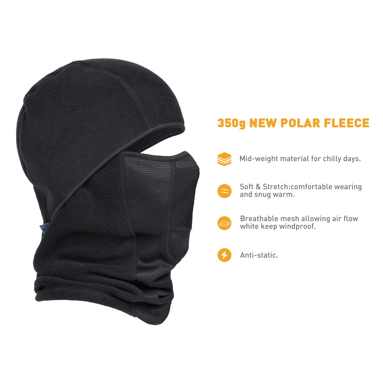 350g Soft Stretch Polar Fleece Balaclava Ski Mask - Winter Face Cover for Cold Weather, Anti-Static & Breathable - Perfect for Skiing, Snowboarding, Motorcycling & Outdoor Activities