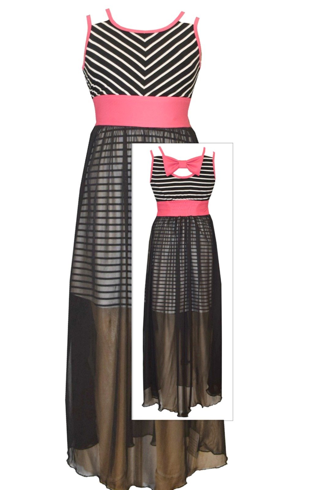 Bonnie Jean Girls' Chevron Print Black Maxi Dress Size 10 - Perfect for Parties, Weddings & Special Occasions