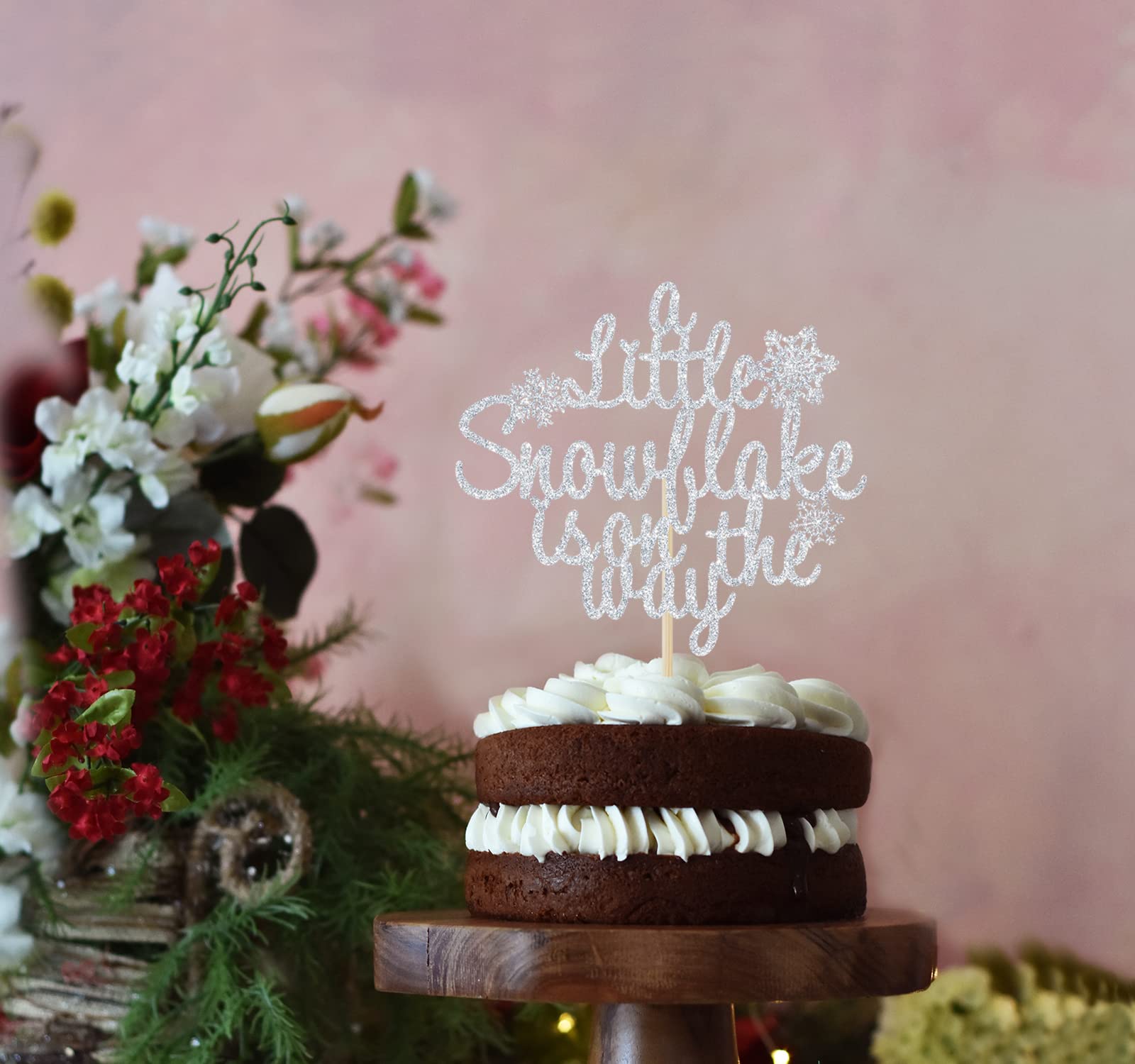 Little Snowflake Baby Shower Cake Topper - Frozen Themed Birthday Party Decorations, Silver Glitter Winter Wonderland Cake Decor for Baby Shower & 1st Birthday Parties - Perfect for Frozen Inspired Celebrations and Winter Baby Showers