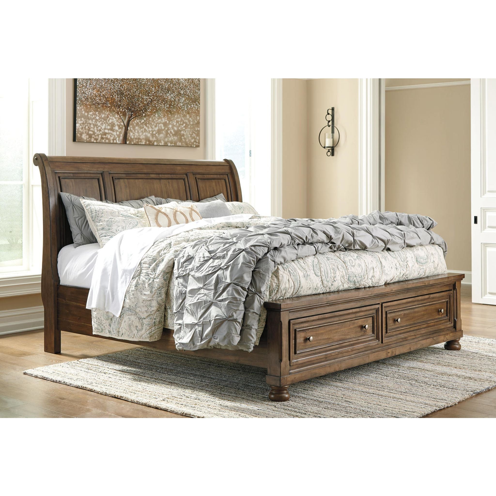 Flynnter 5-Piece King Size Storage Bedroom Set - Medium Brown Wooden Bed Frame with Nightstands & Dresser - Perfect for Master Bedroom Organization & Small Space Saving