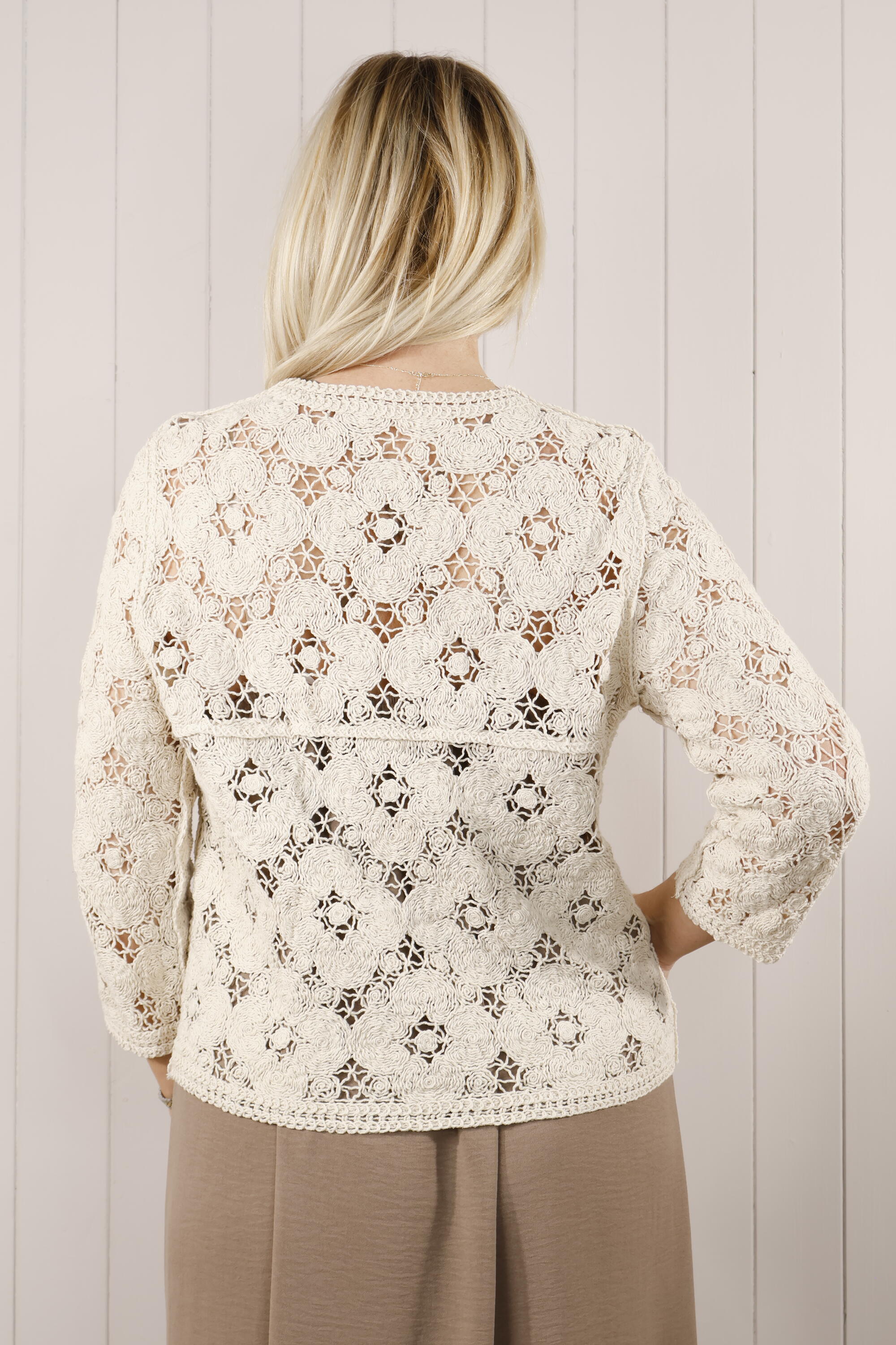 Zara Women's Crochet Cardigan Beige - Lightweight Knit Open Front Sweater for Spring & Summer Fashion