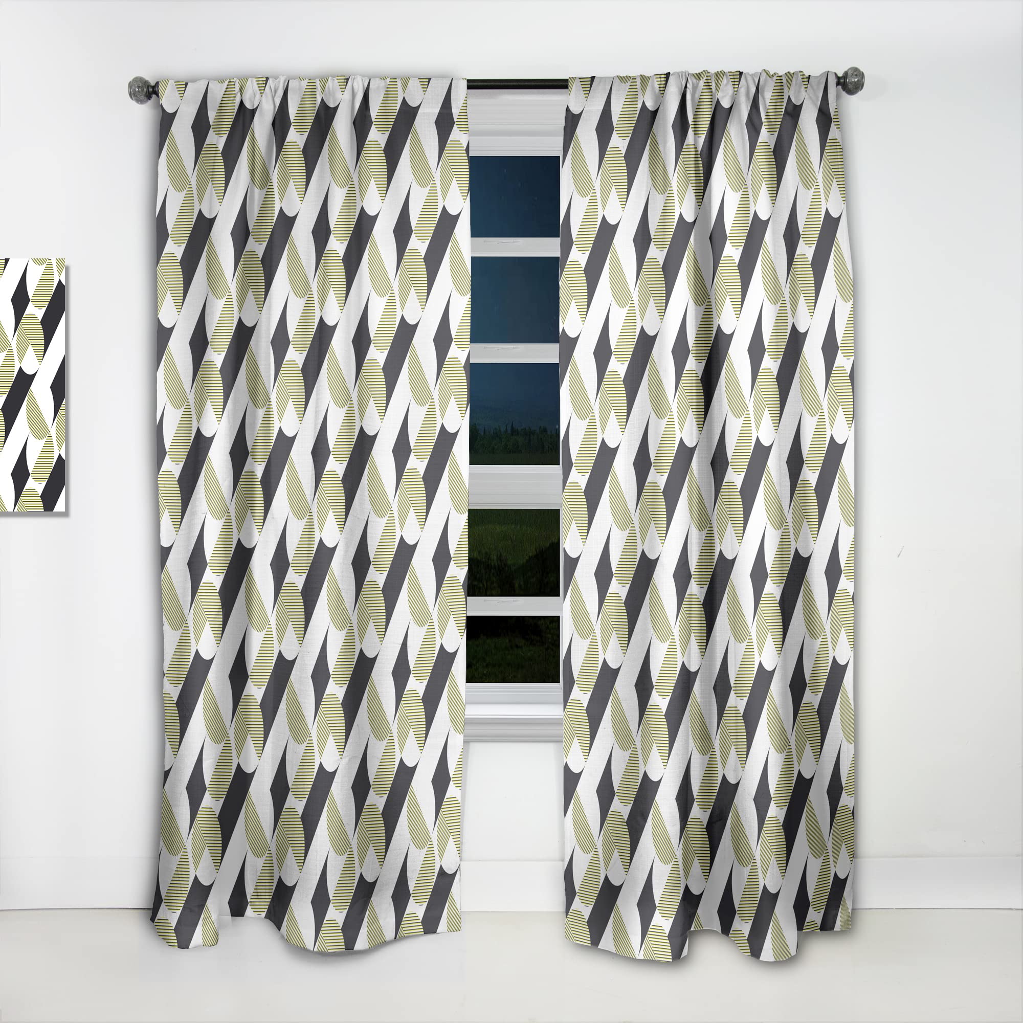 DesignQ Circular Abstract Retro Geometric II Thermal Insulated Curtains - Single Panel 52x120 - Blackout Drapes for Bedroom & Living Room - Perfect for Modern Home Decor & Sun Protection