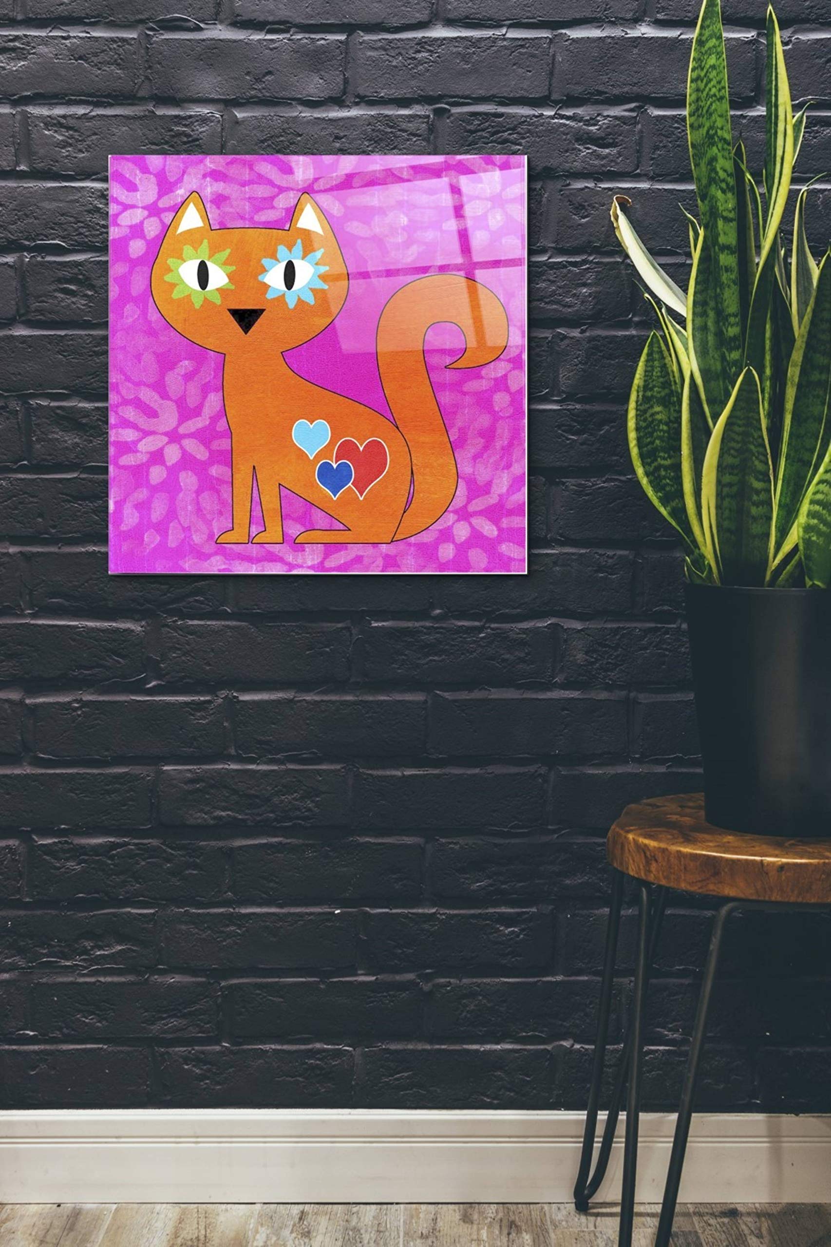 Day of the Dead Cat Wall Art - 24x24 Inch Acrylic Glass Painting by Linda Woods - Vibrant Mexican Folk Art Decor for Living Room, Bedroom & Office