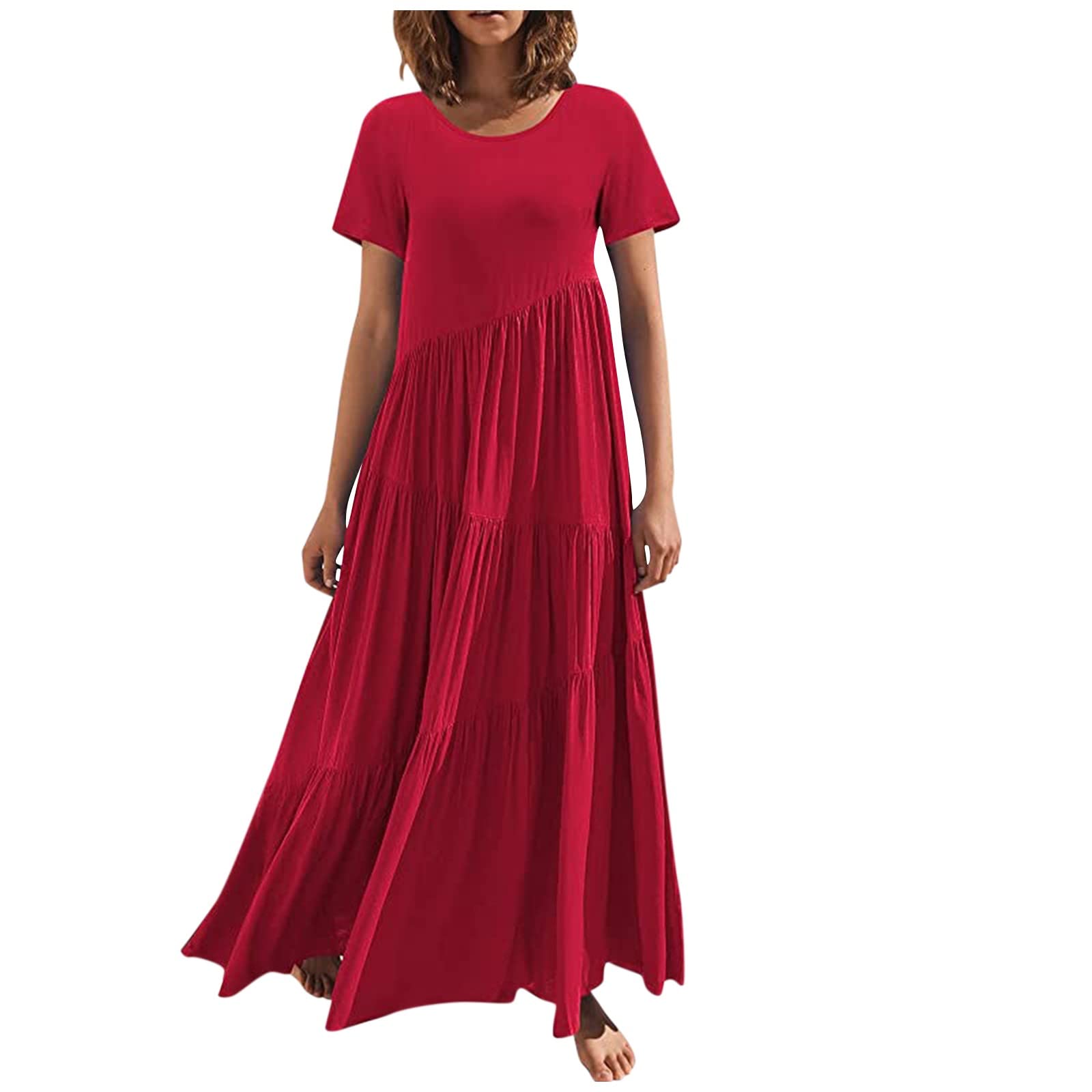 2022 Women's Summer Maxi Dress - Elegant Short Sleeve & Spaghetti Strap Party Dress | Casual Sun Dress for Beach, Wedding & Vacation | Flowy Irregular Hem Design
