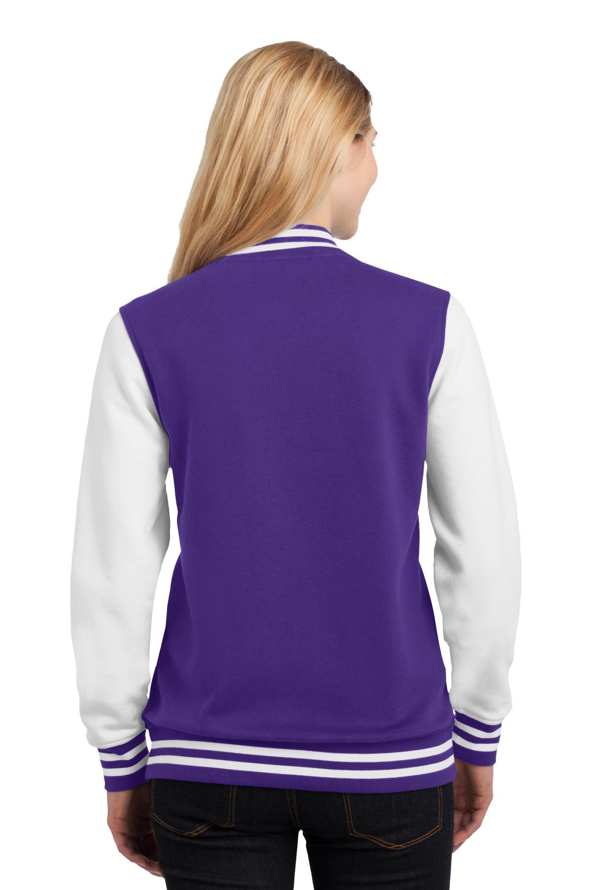 SPORT-TEK Women's Fleece Letterman Jacket - Soft Warm Varsity Style Pullover for Casual Wear, Workout & Outdoor Activities