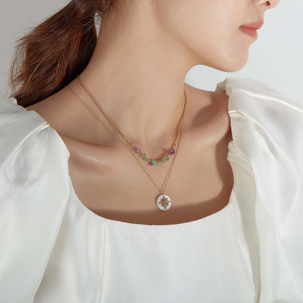 Layering Stone & Star Pendant Chain Necklace | GX2331 | Trendy Boho Jewelry for Women | Perfect for Layering, Everyday Wear & Special Occasions