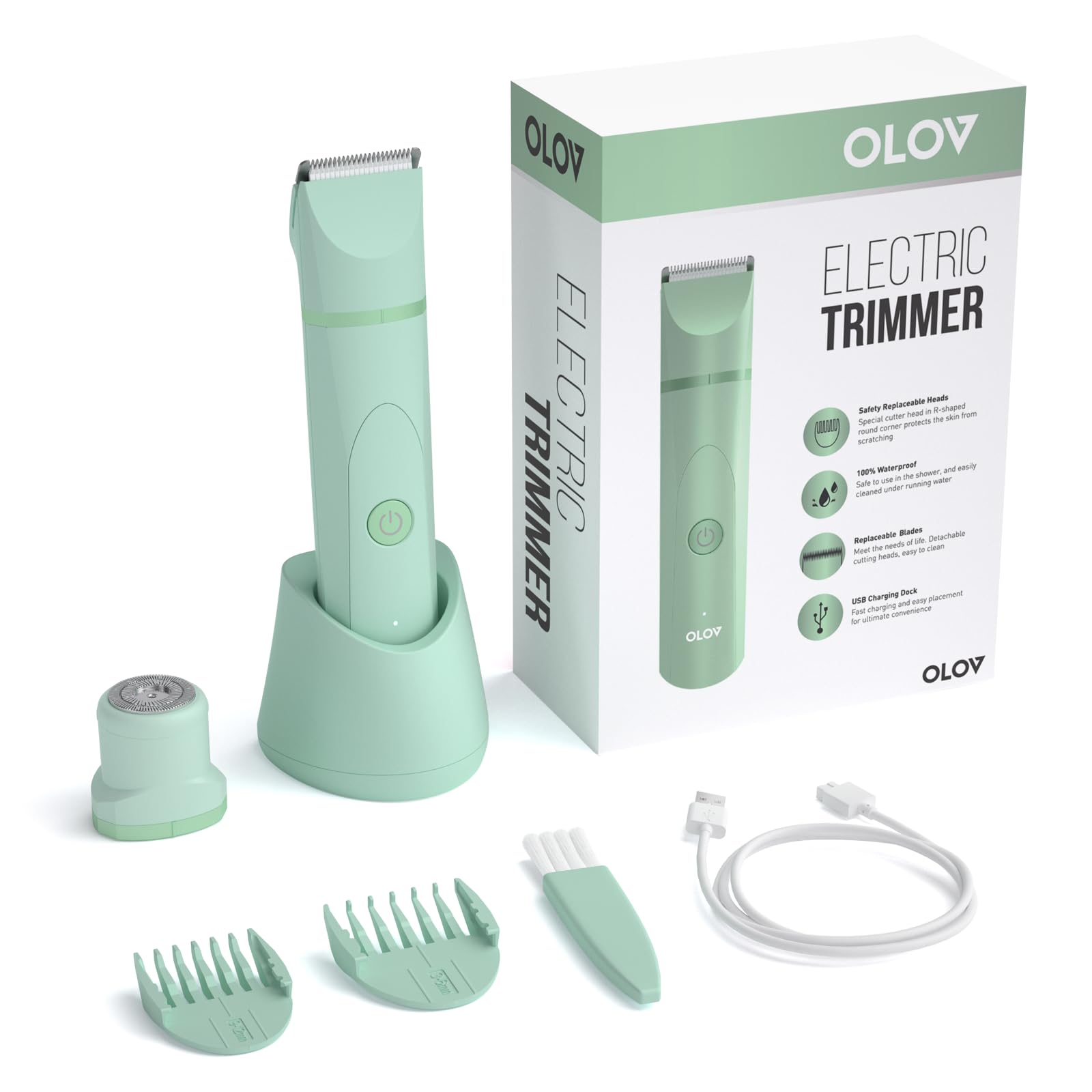 OLOV Electric Body Hair Trimmer for Men & Women - Waterproof Wet/Dry Groin & Bikini Trimmer with Replaceable Ceramic Blades, USB Rechargeable - Perfect for Travel, Gym & Personal Hygiene Care