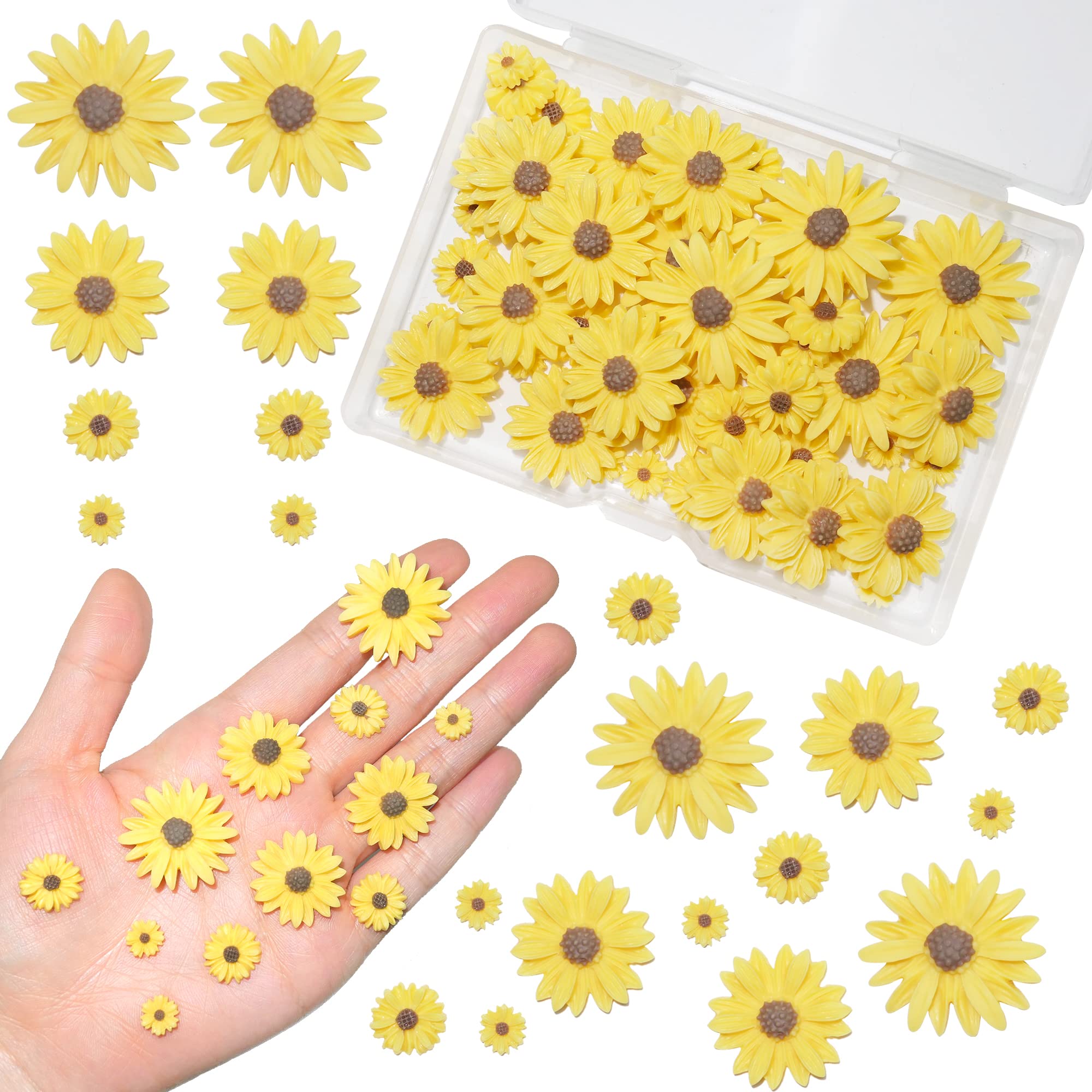 50 Pcs Small Flatback Yellow Resin Sunflower Decorations - DIY Daisy Flowers for Scrapbooking, Craft Projects & Party Decor - No Hole - Perfect for Home Decor, Wedding Centerpieces & Gift Wrapping