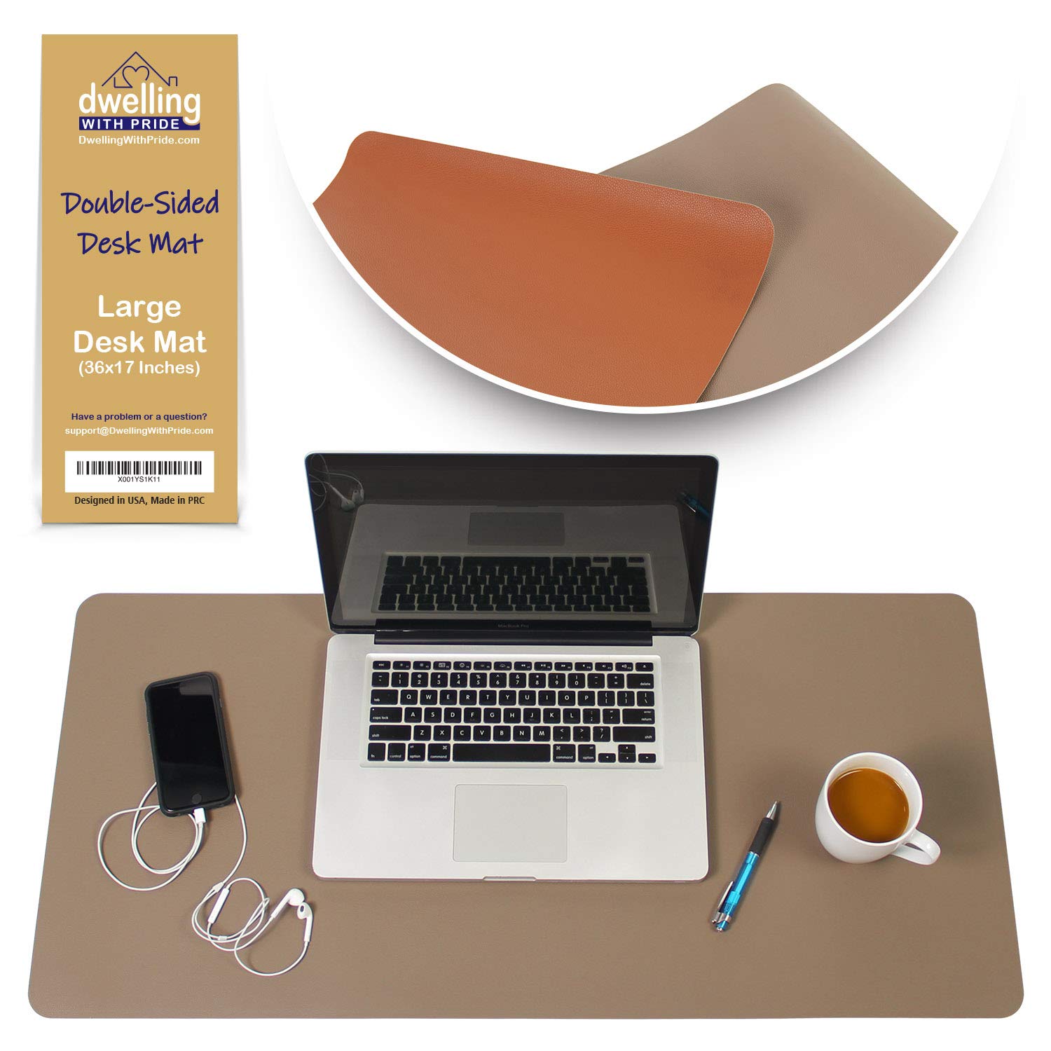 Premium Leather Desk Mat 17x36 Inches - Double-Sided Brown & Dark Brown Office Desk Protector for Computer, Laptop, Keyboard & Mouse - Non-Slip Gaming & Work Surface - Perfect for Home Office, Gaming Setup & Study Room Accessories