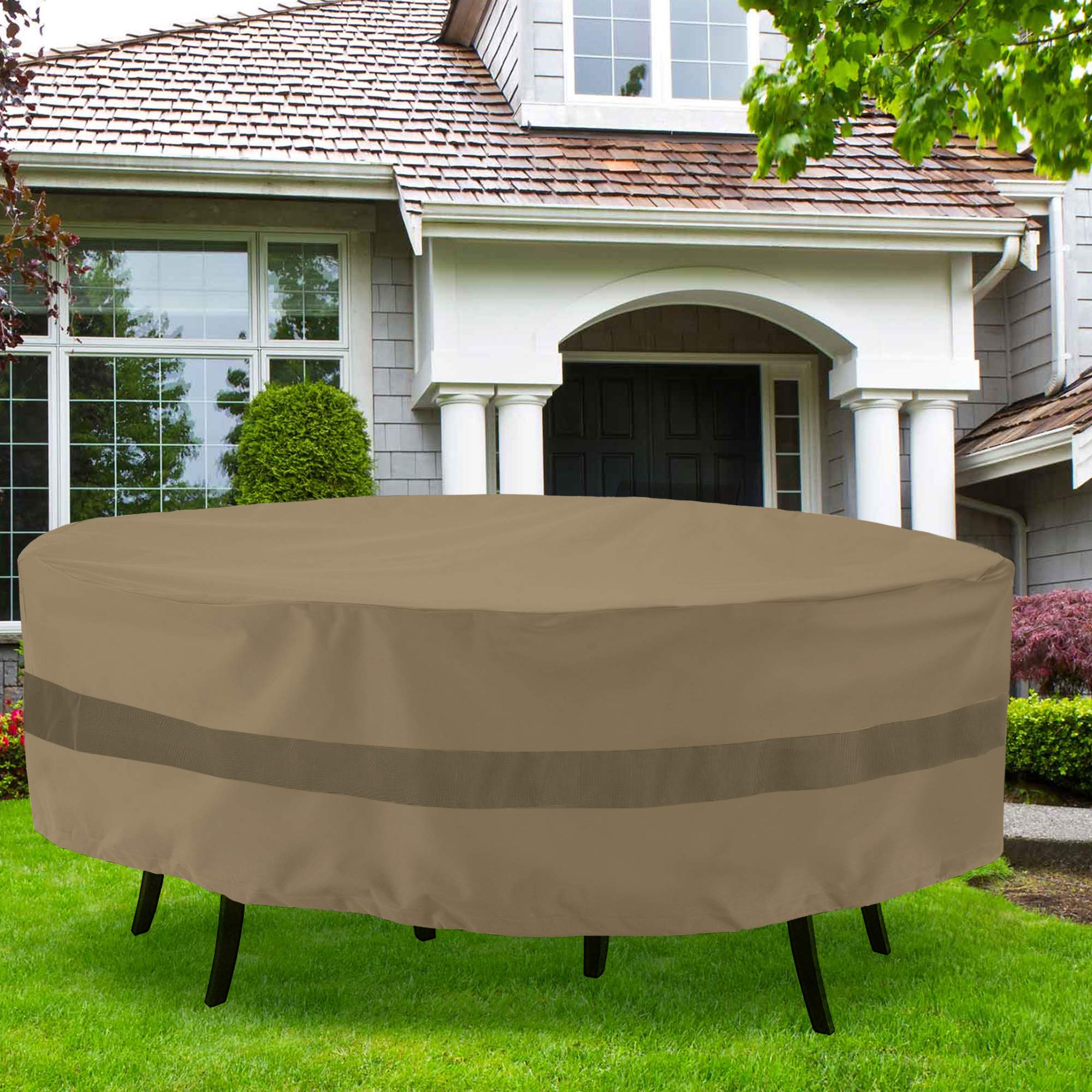 **SunPatio Heavy Duty Waterproof Round Patio Table and Chairs Cover – 84