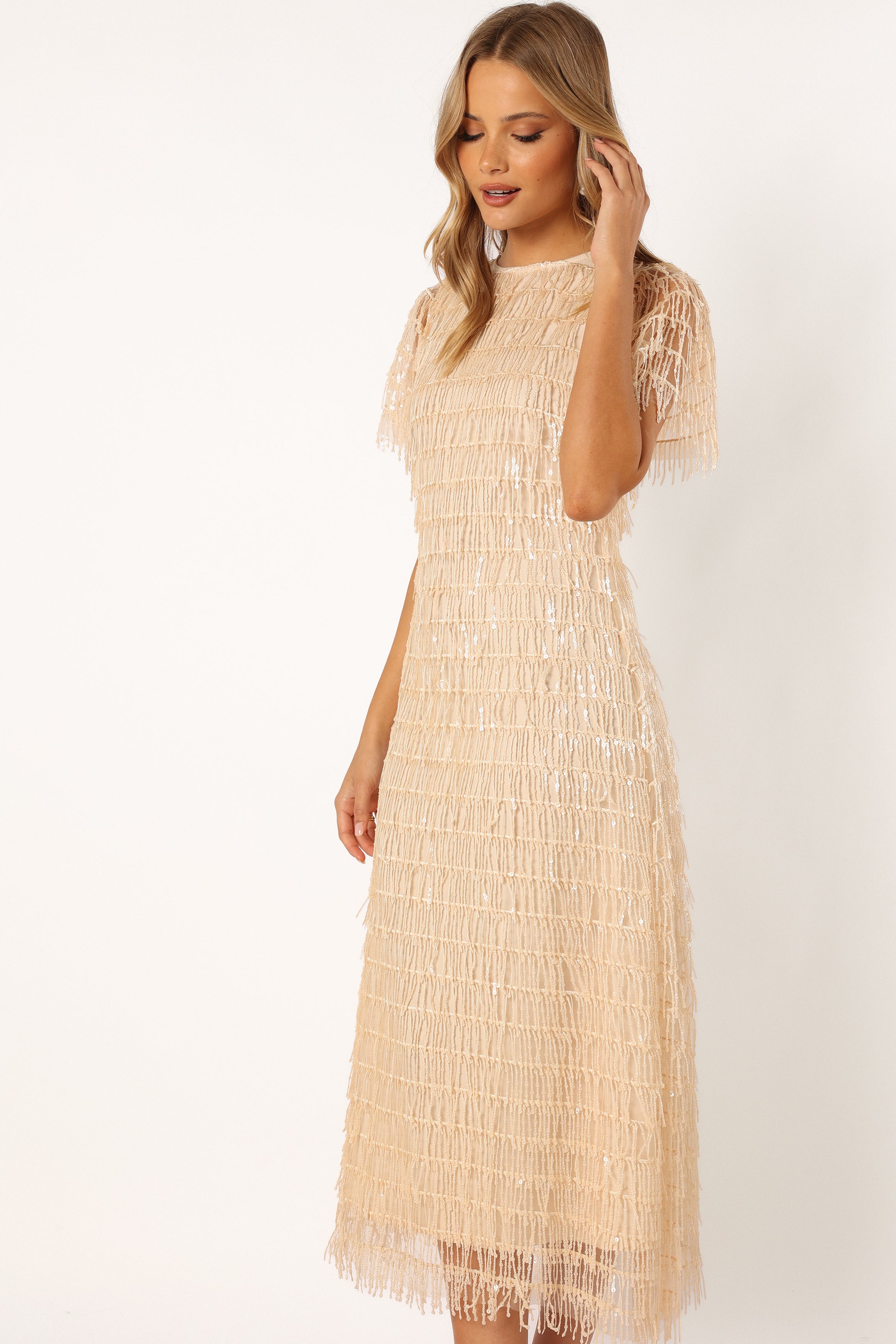 Kala Textured Maxi Dress for Women - Flowy Boho Long Dress in Beige | Perfect for Beach Vacations, Summer Parties & Casual Outings