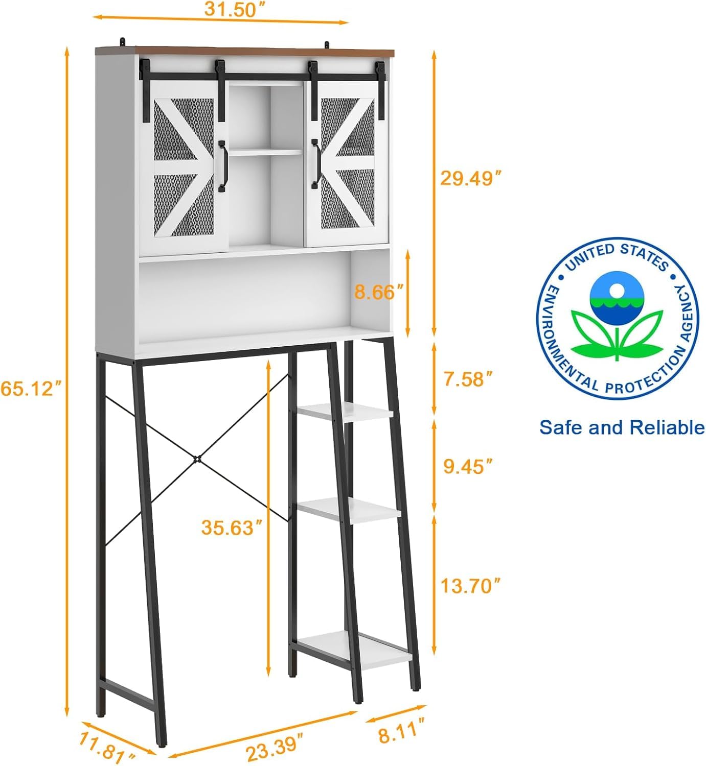 Farmhouse Over The Toilet Storage Cabinet with 2 Sliding Barn Doors - White Bathroom Space Saver for Toilet Paper, Towels & Essentials - Perfect for Small Bathrooms, Restrooms & Laundry Rooms