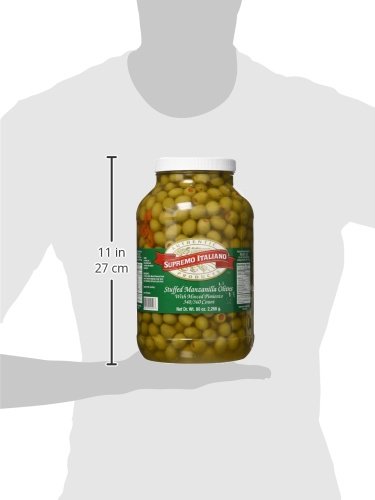 Supremo Italiano Stuffed Manzanilla Olives - 80oz (5lbs) Large Jar | Gourmet Spanish Olives Stuffed with Pimientos | Perfect for Charcuterie Boards, Martini Garnish & Mediterranean Cooking