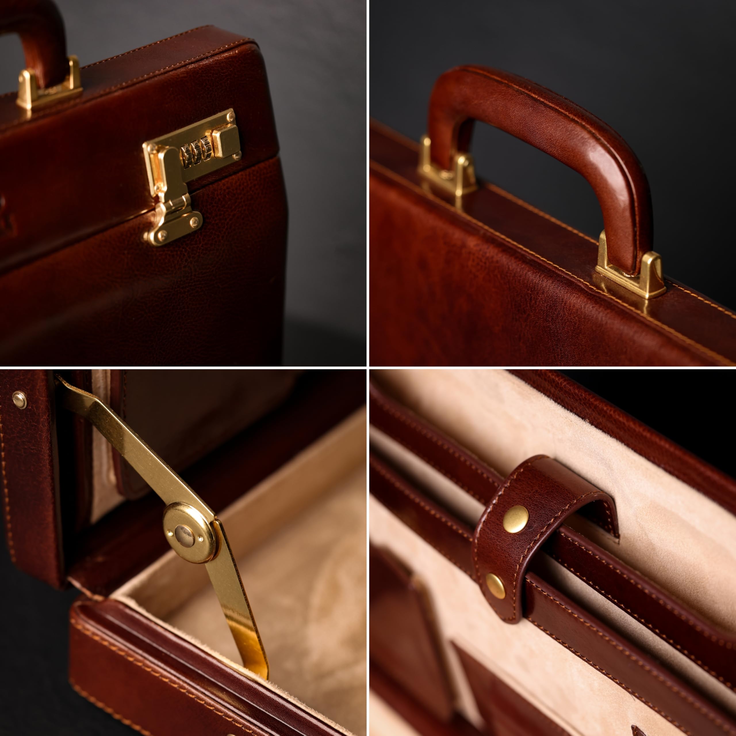 Premium Full Grain Italian Leather Briefcase - Durable Time-Resistant Attache Case with Lock - Fits Laptop up to 15