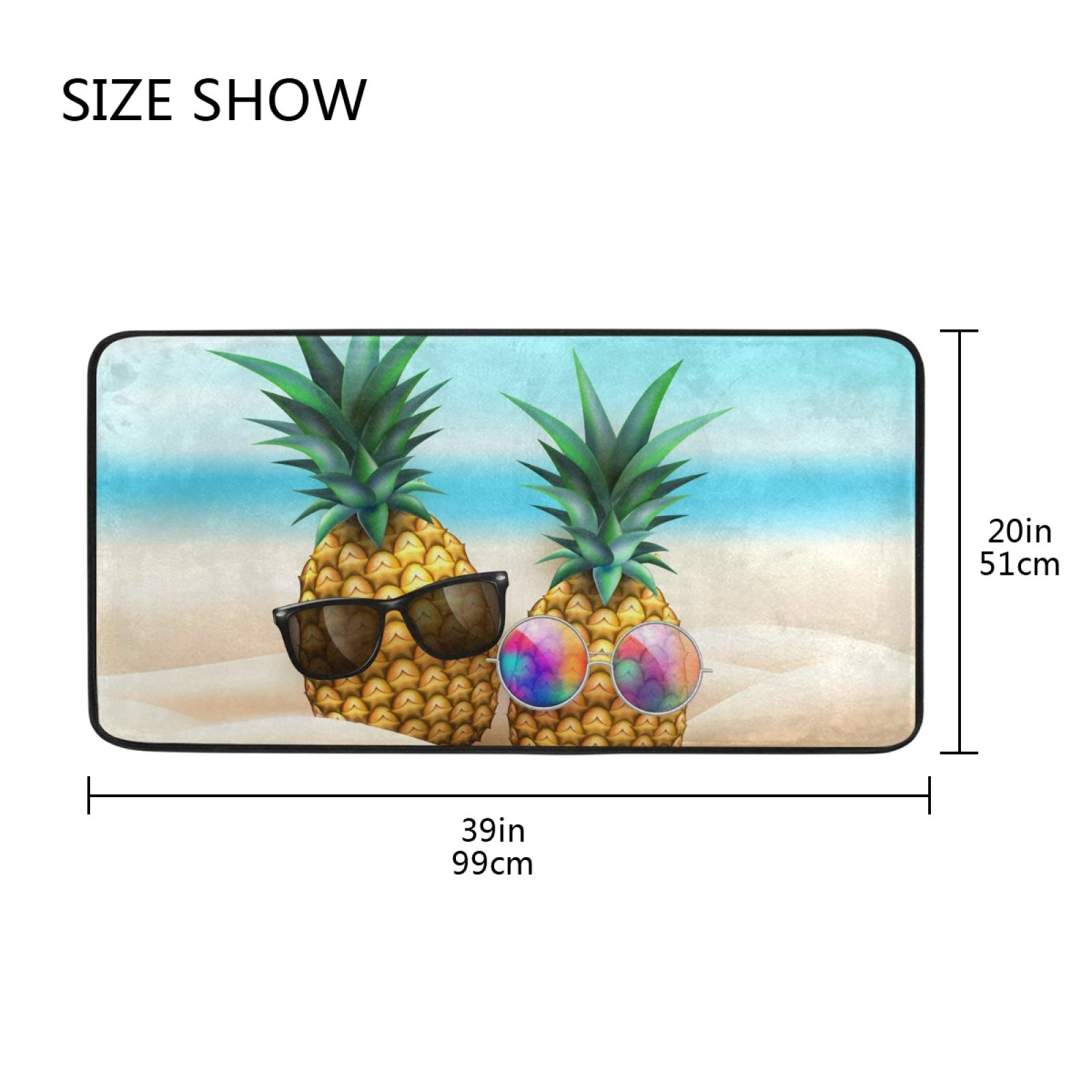 Non-Slip Pineapple Kitchen Rug Mat 39x20 Inch - Funny Soft Bathroom Doormat & Runner for Home Decor - Perfect for Kitchen, Bathroom, Laundry Room & Entryway