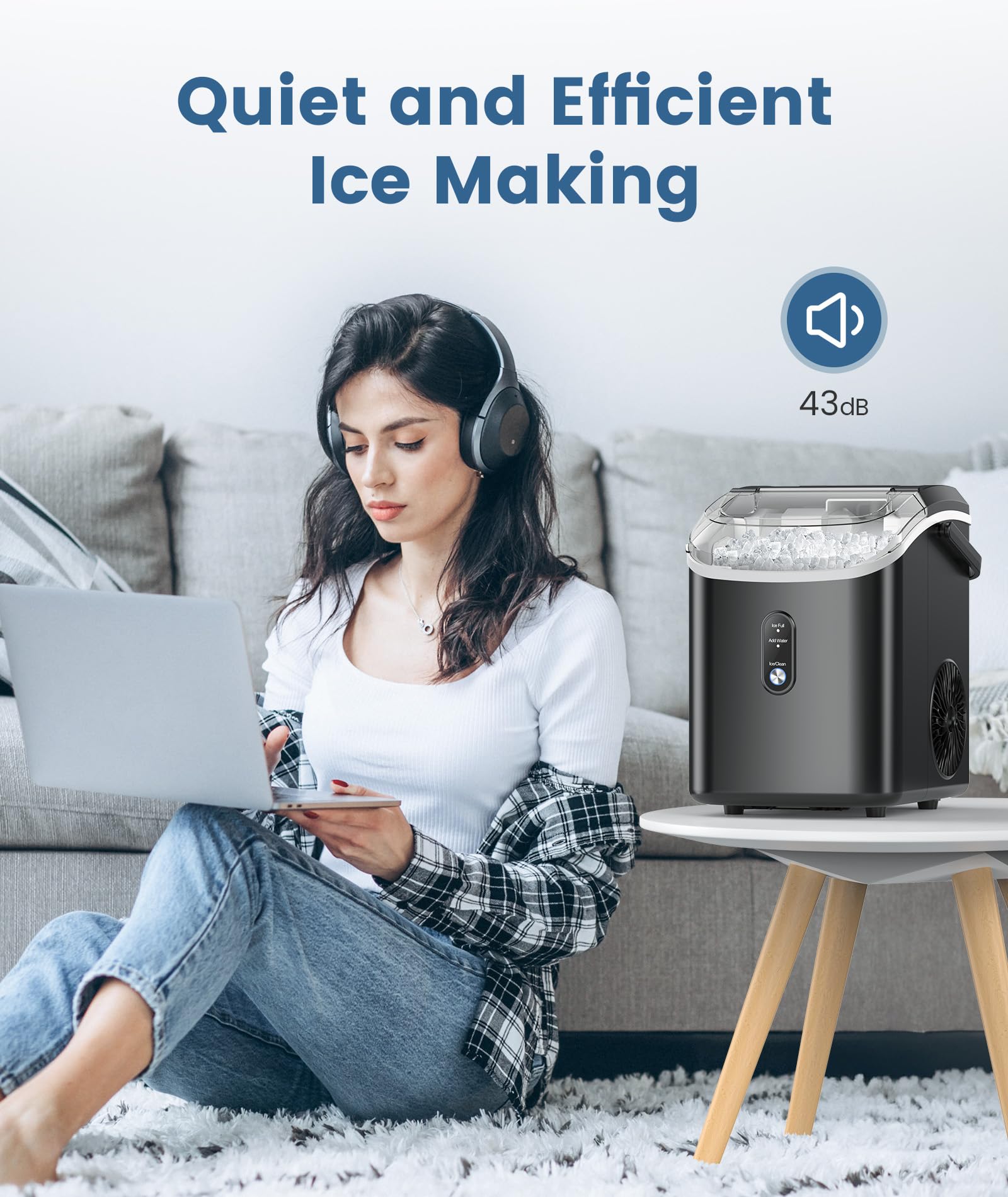 COWSAR Countertop Nugget Ice Maker - 34Lbs/24H Pellet Ice Machine with Self-Cleaning & One-Click Operation, Soft Chewable Pebble Ice for Home, Kitchen, RV, Camping - Perfect for Cocktails, Sodas, and Outdoor Adventures