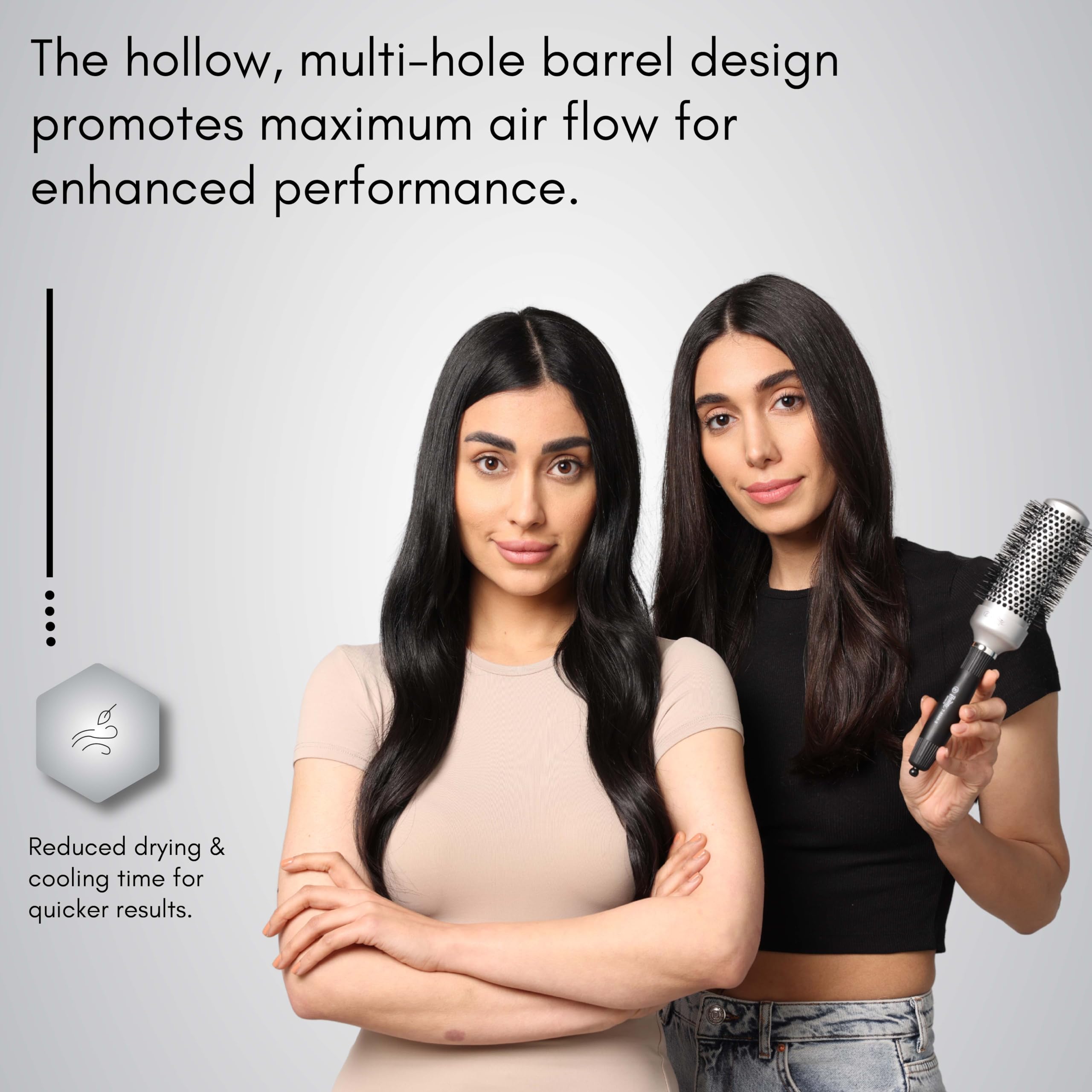 Beauté Secrets Round Hair Brush for Voluminous Curls - 2.5 Inch Hot Air Styling Brush with 1.5 Inch Barrel & Roller Comb - 44mm Hair Roller for Instant Volume & Heat Protection - Perfect for Salon-Quality Styling at Home or Travel