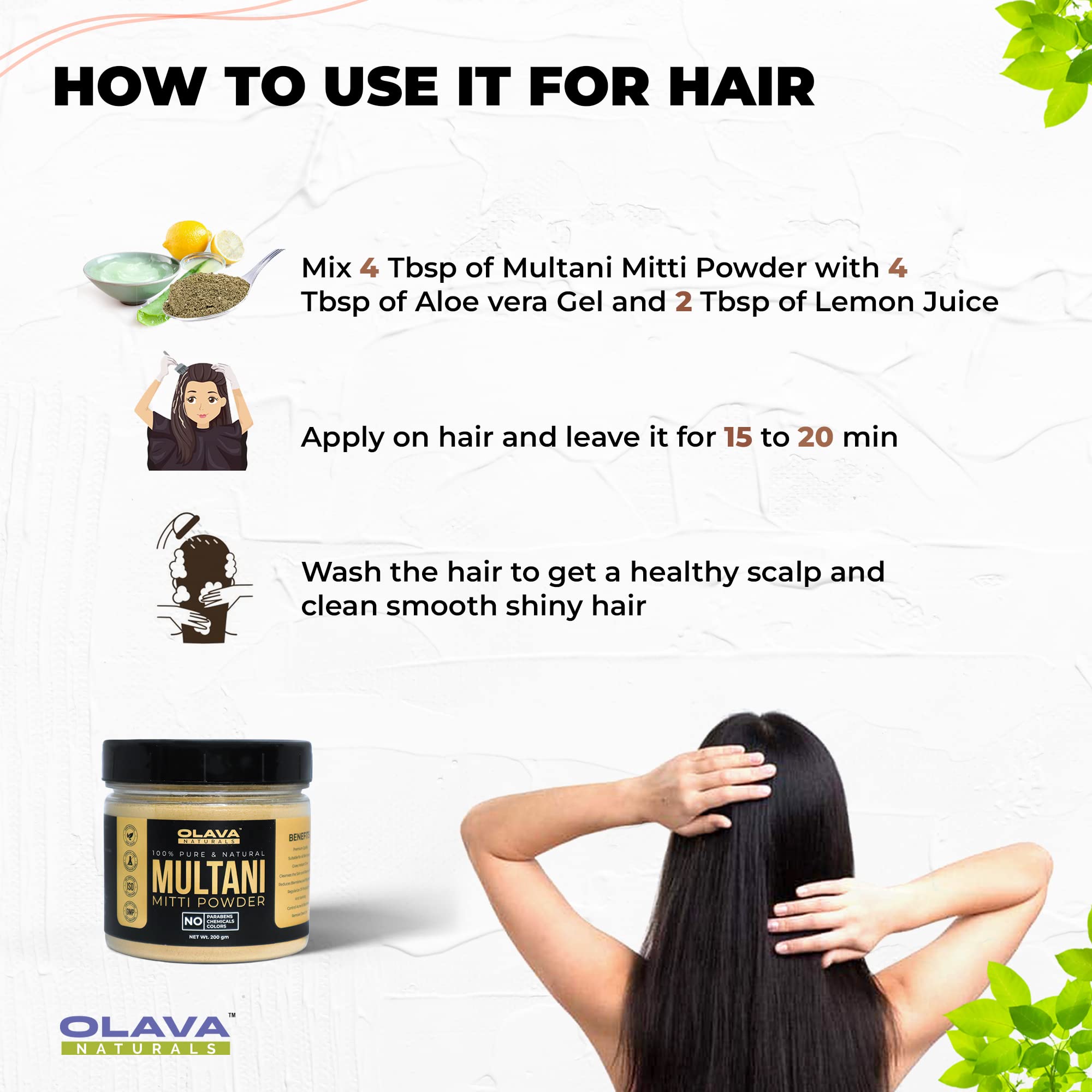 Olava Naturals Multani Mitti Powder - Pure Bentonite Clay for Face Mask & Skin Care | Fuller's Earth for Glowing Skin | 200g | DIY Facial Treatment & Spa Day Essential