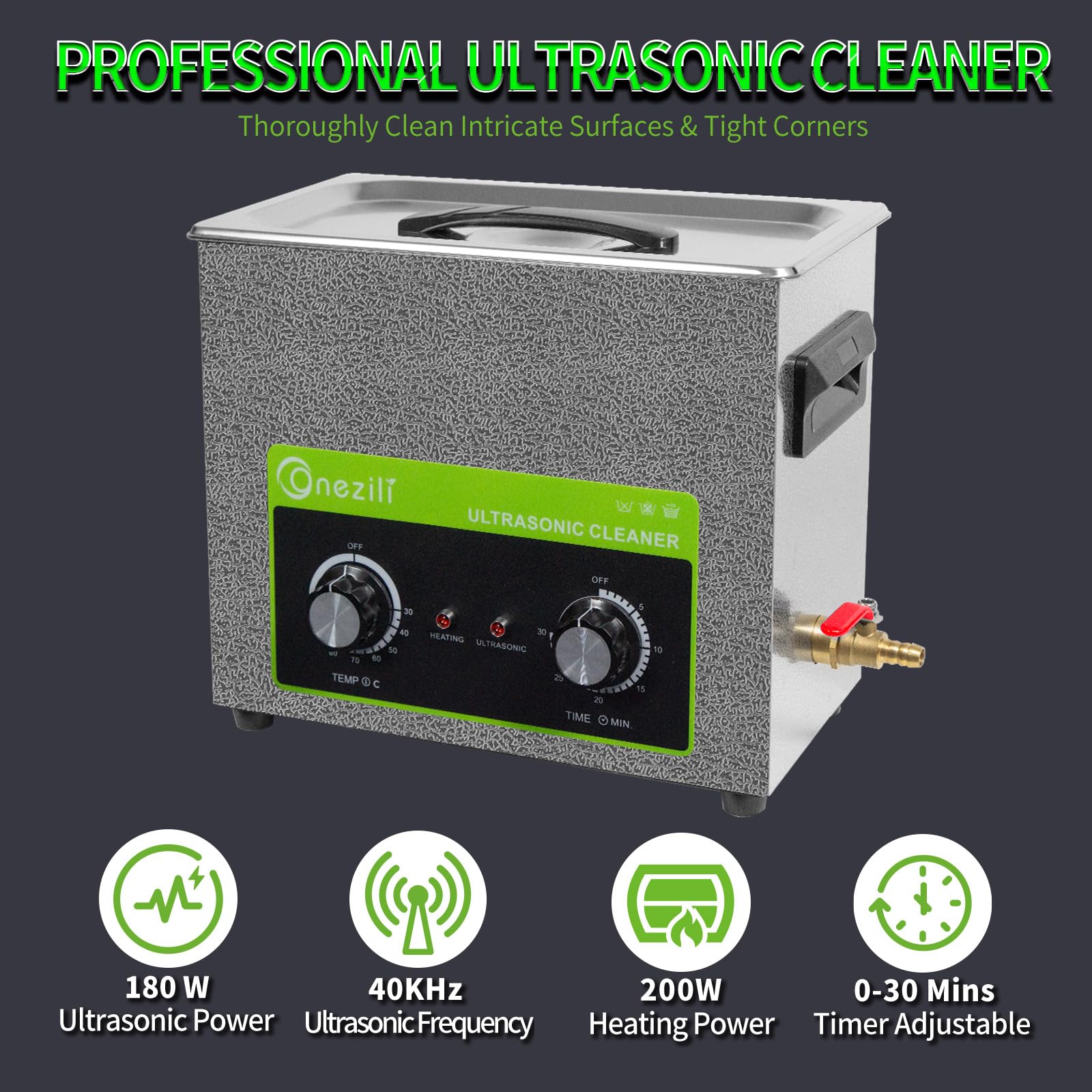 ONEZILI 6L Ultrasonic Cleaner with Timer & Heater - 180W High Power Cleaning Machine for Jewelry, Watches, Carburetor Parts, Brass Components | Perfect for Home Jewelry Cleaning, Workshop Tool Maintenance, and Industrial Parts Degreasing