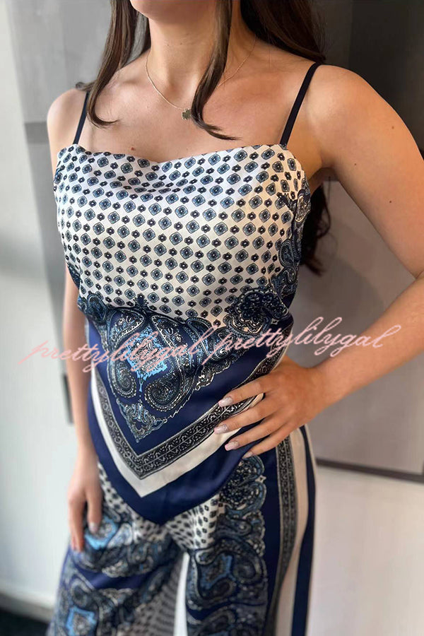 Fashionable Printed Sling Backless Strappy Top with Elastic Waist Loose Pants Set - Women's Casual Outfit for Summer Beach, Vacation and Streetwear