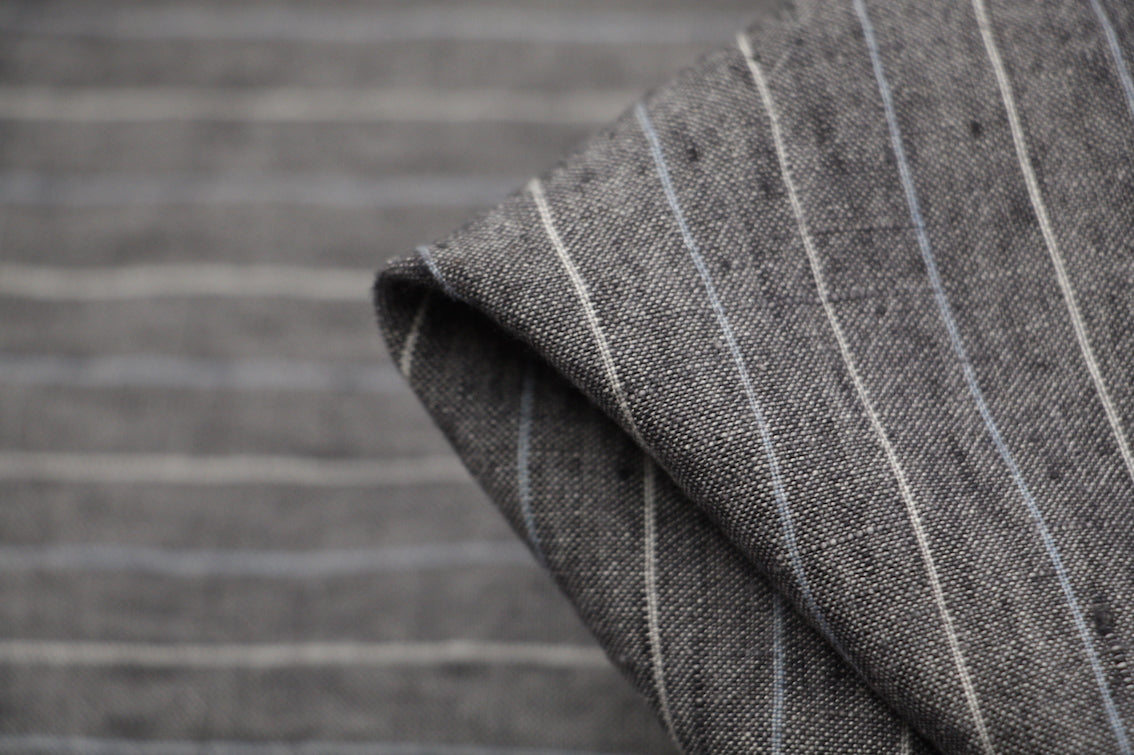 Vintage Washed Linen Fabric - Bale Grey Stripe Textile for Clothing, Drapes & Home Decor | Soft & Breathable Material for DIY Sewing Projects