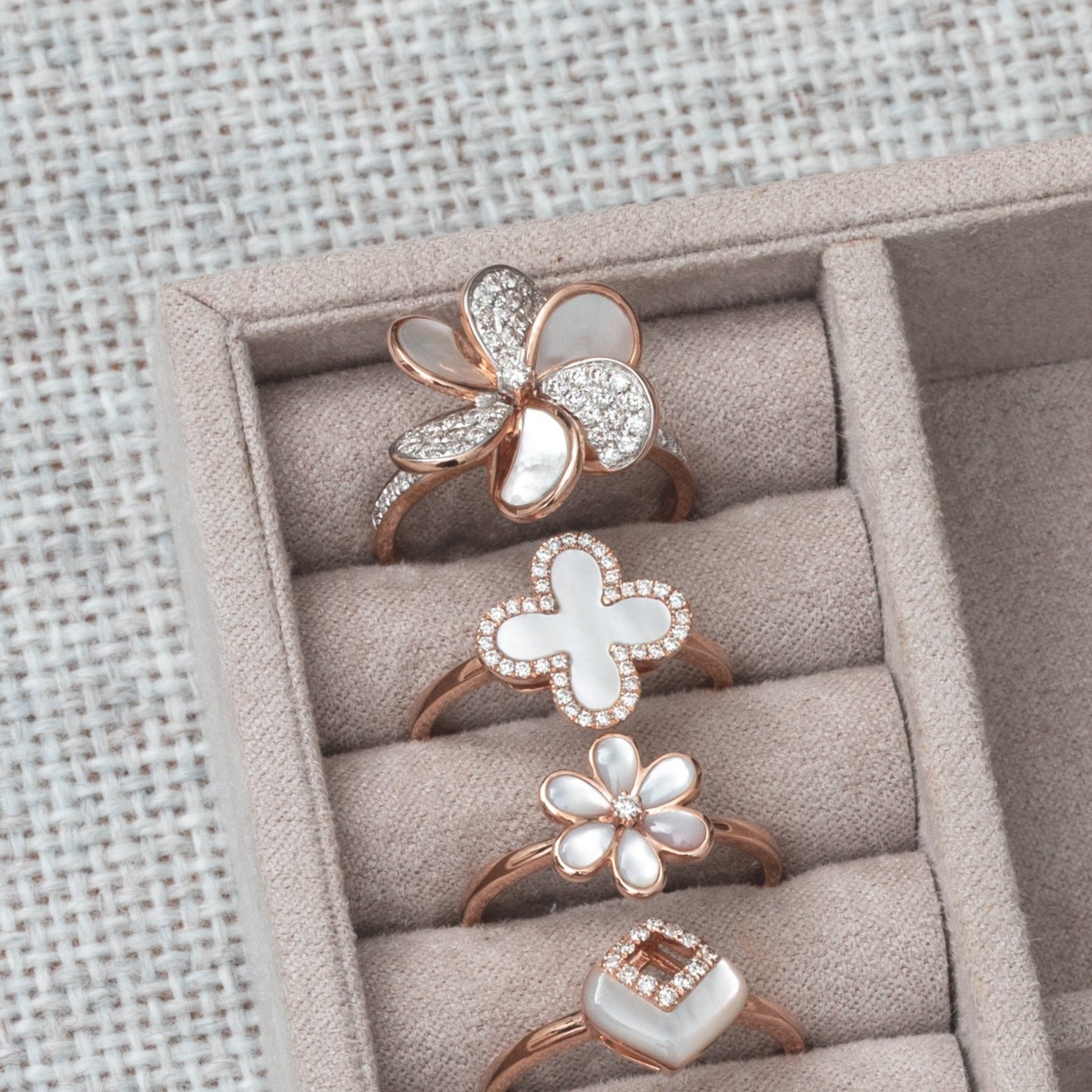 14K Rose Gold Mother of Pearl & Diamond Pave Flower Cocktail Ring - Elegant Jewelry for Parties, Weddings & Special Occasions