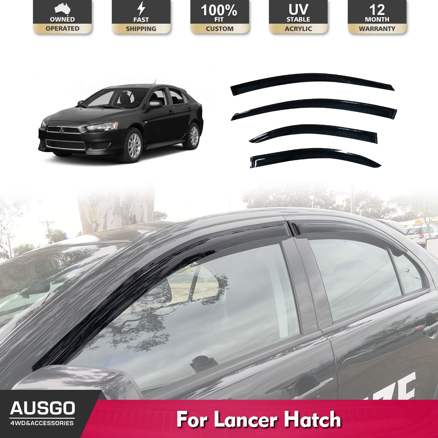 Weather Shields for Mitsubishi Lancer Hatch 2007-2017 | Rain Guards & Window Deflectors | Perfect for All-Weather Protection & Style Enhancement