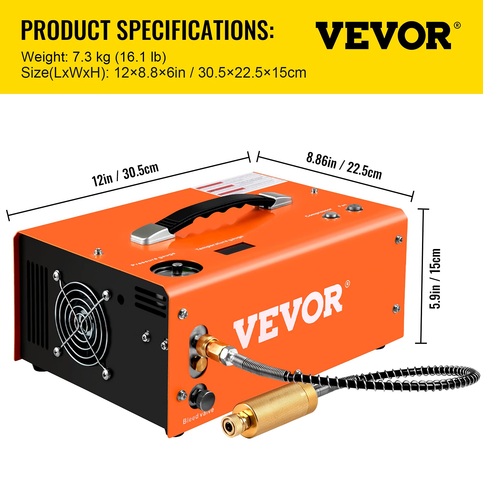 VEVOR 4500PSI PCP Air Compressor, Portable 12V DC/110V-220V AC Airgun Compressor with Auto-Stop, Built-in Adapter & Fan Cooling - Ideal for Paintball, Air Rifles, Scuba Tanks & Mini Diving Bottles | Perfect for Hunting, Shooting Sports & Outdoor Adventures