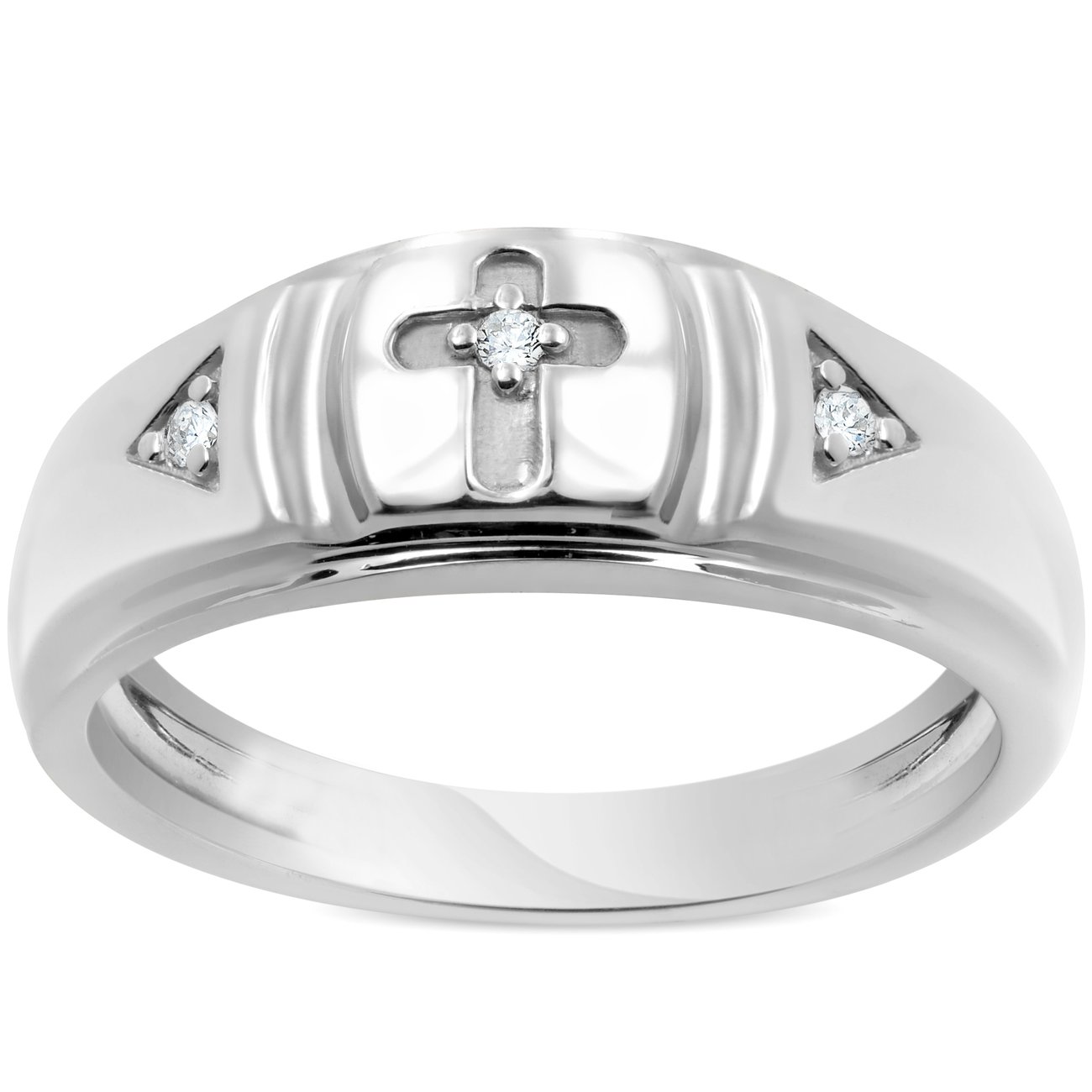 10K White Gold Men's Diamond Cross Wedding Ring - Perfect for Engagement, Promise, and Anniversary Gifts