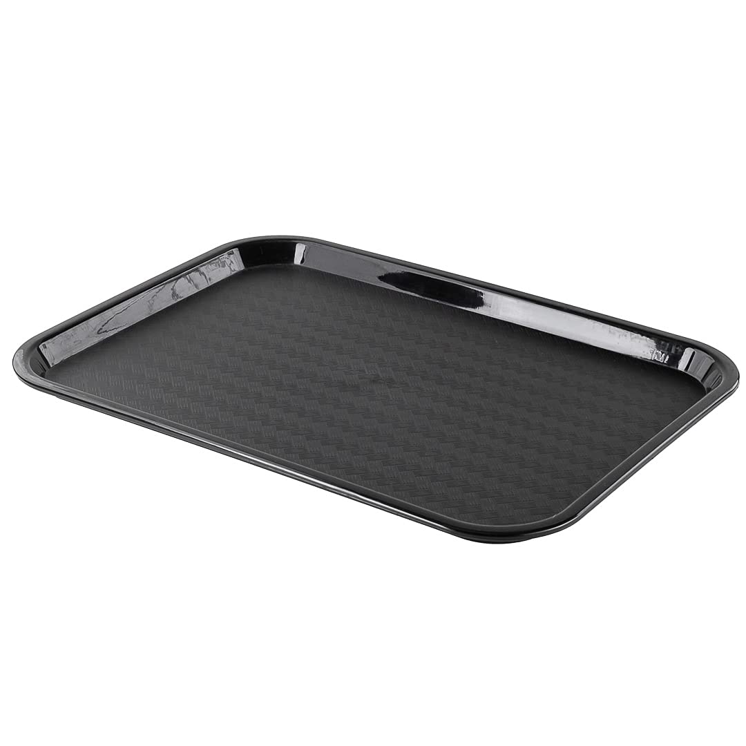 50 Pack Black Plastic Fast Food Trays 12x16 Inches - Textured Rectangle Cafeteria Serving Trays for Restaurants, Dishwasher Safe & Durable - Perfect for Meals, Glassware, Buffets, and School Cafeterias