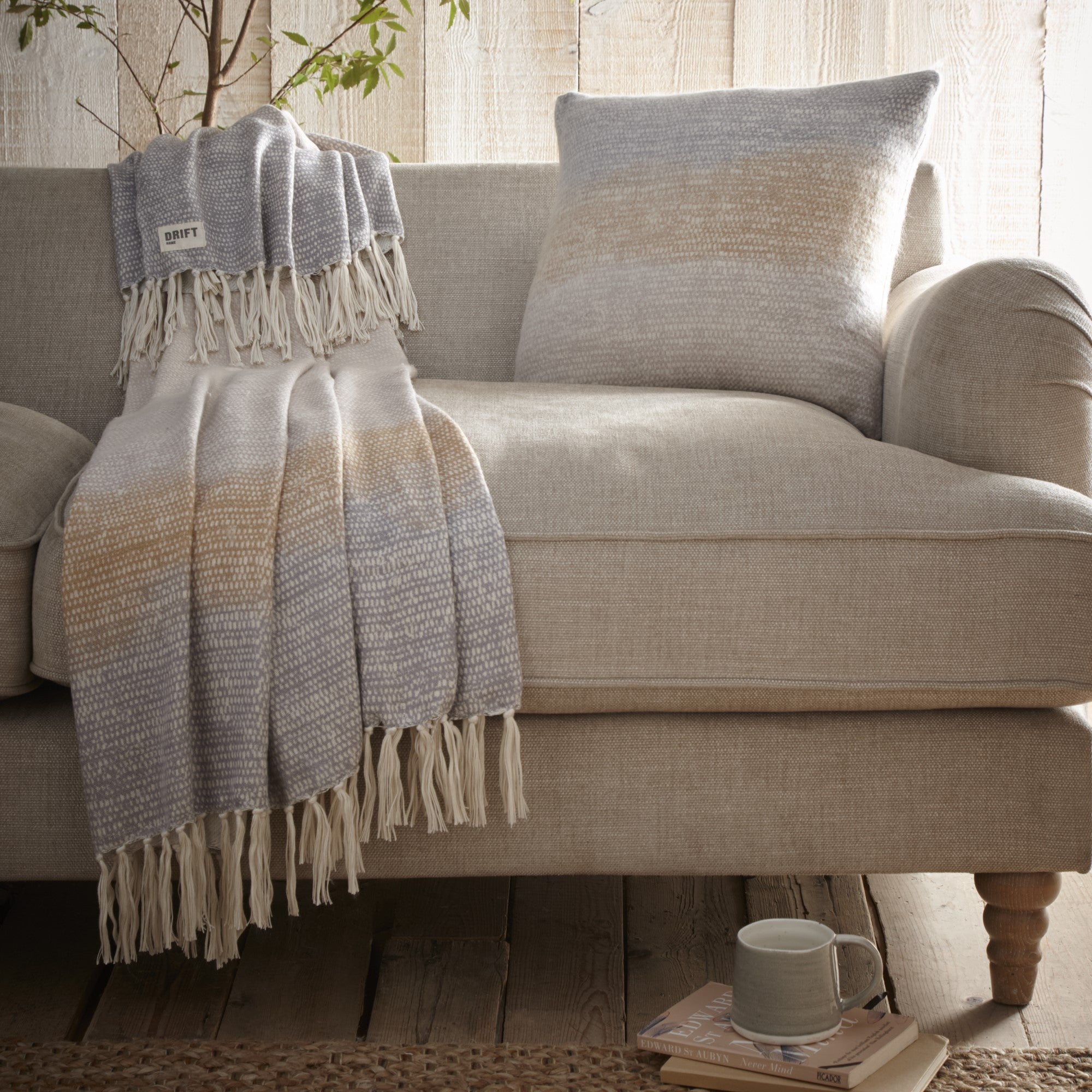 Drift Home Bretton Cushion - Soft Ochre Throw Pillow Cover for Sofa, Bed & Home Decor - Cozy Living Room & Bedroom Accent Pillow