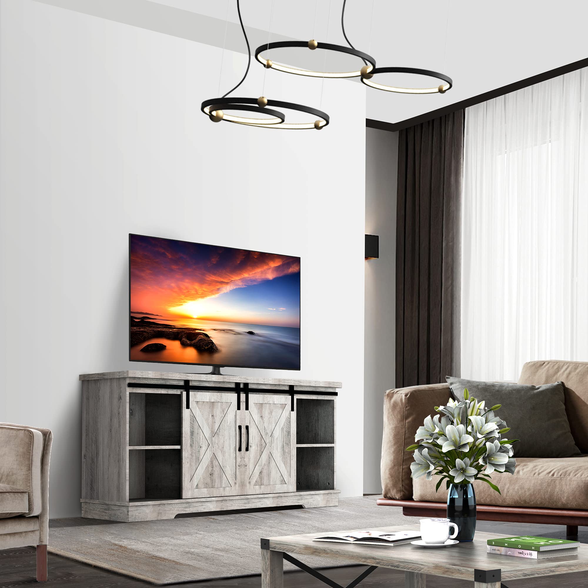 Rustic TV Stand for 65 Inch TV - Farmhouse Double Barn Door Entertainment Center with Adjustable Shelves, Media Console & Storage Cabinet - Perfect for Living Room, Home Theater & Farmhouse Decor