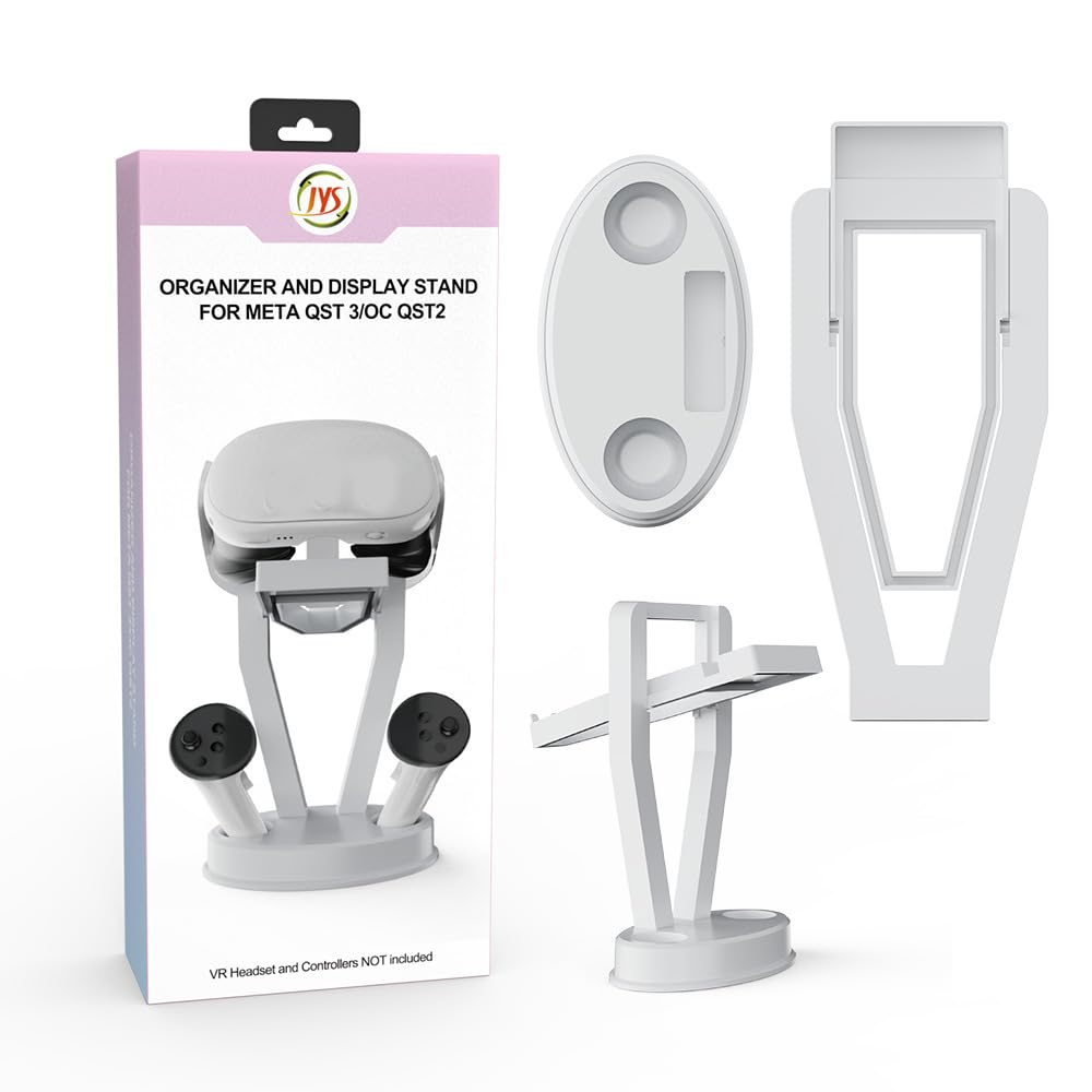 Meta Quest 3 VR Headset & Controller Stand with Glasses Holder - Stable Display Organizer with Unlock Button for Gaming & VR Accessories Storage - Perfect for Home Theater Setup & VR Gaming Station