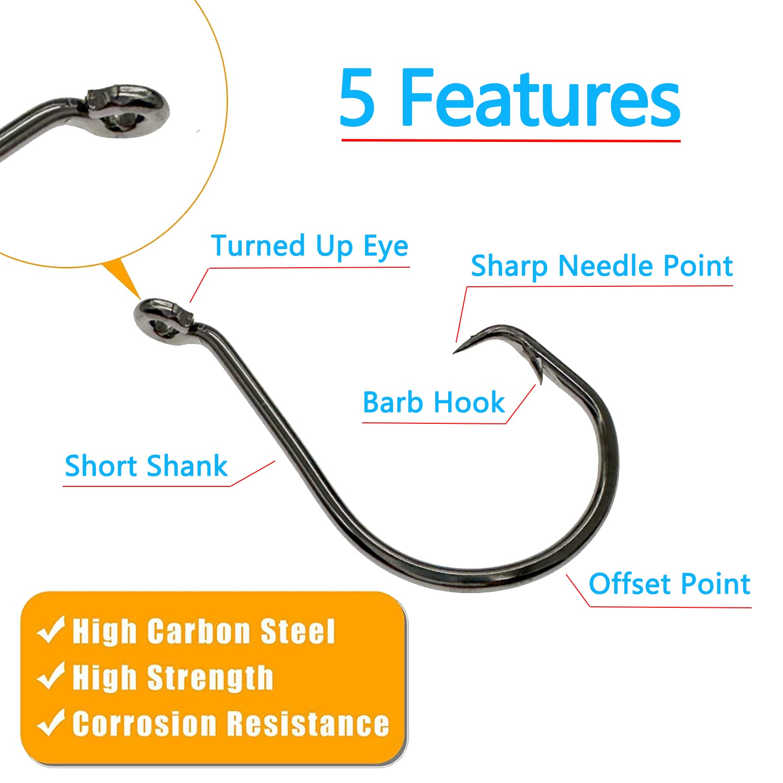 150pcs Saltwater Circle Fishing Hooks - 6 Sizes Octopus & Catfish Hooks, High Carbon Steel with Portable Plastic Box - Perfect for Deep Sea Fishing, Surf Casting & Freshwater Angling