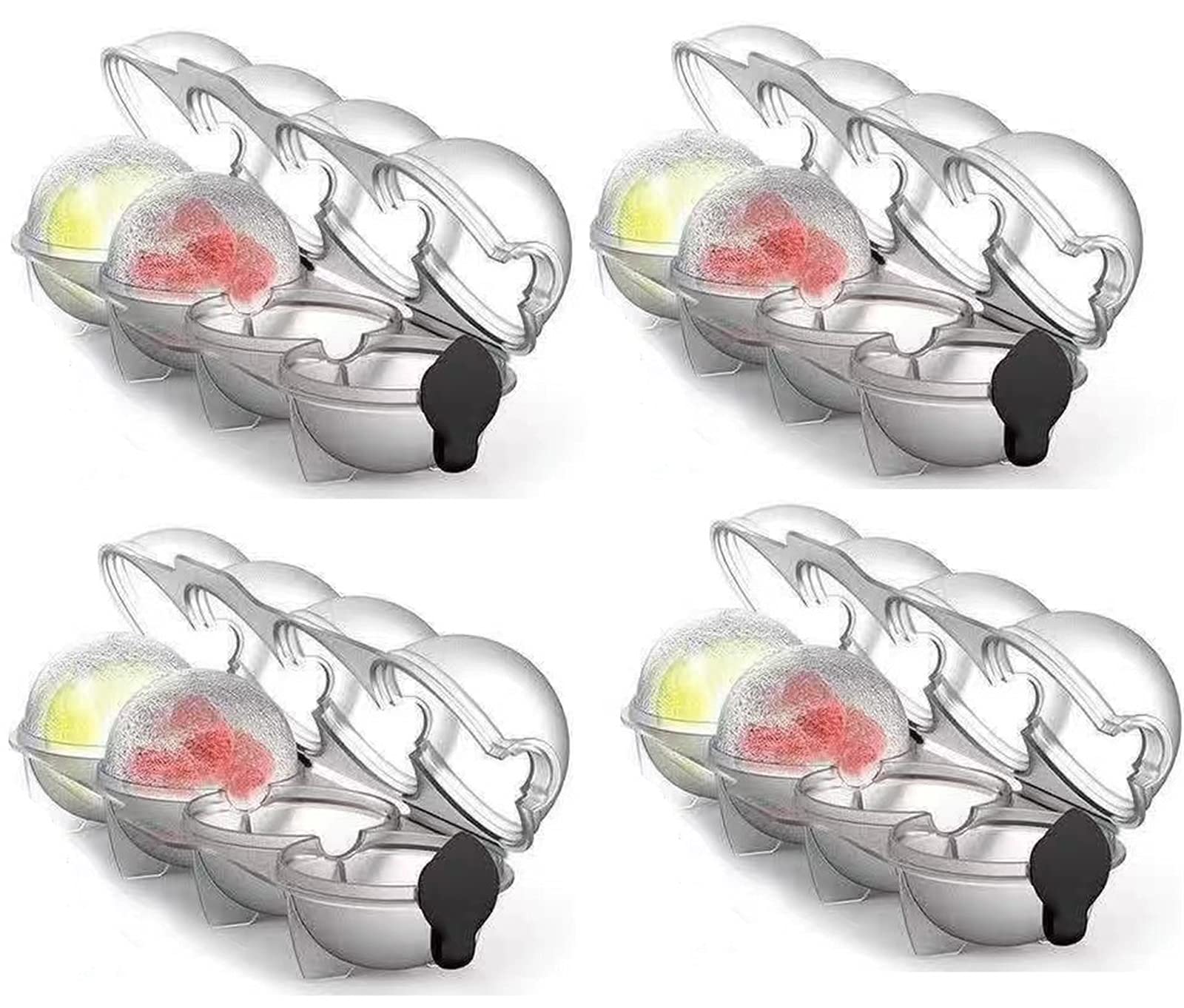 4-Piece Reusable Whiskey Ice Ball Maker with 4 Holes - Round Ice Hockey Mold for Bar, Home & Kitchen - Perfect for Cocktails, Whiskey, and Summer Drinks