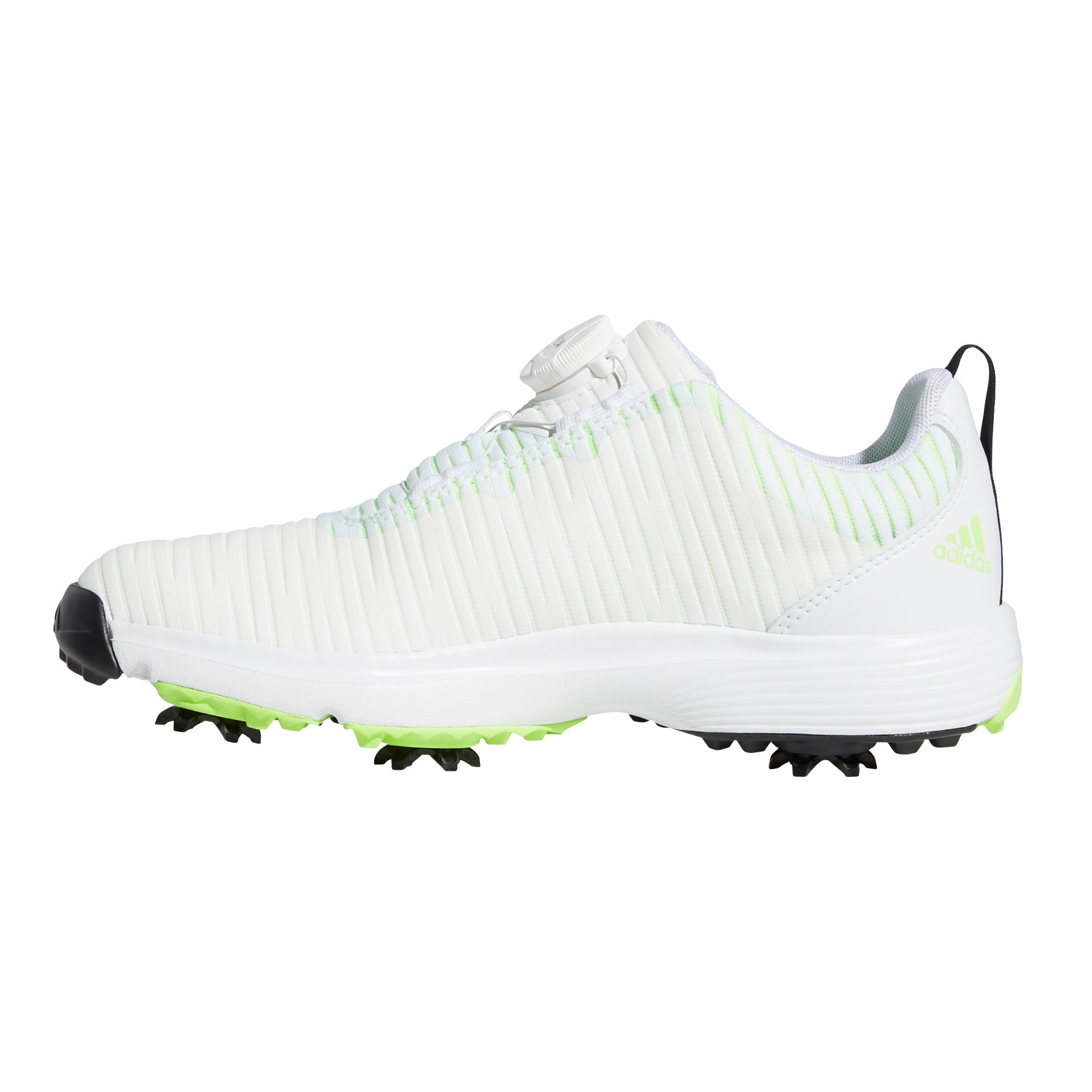 Adidas CodeChaos Boa White Boys Golf Shoes - Lightweight Spiked Golf Shoes for Junior Players - Perfect for Golf Tournaments & Practice Rounds