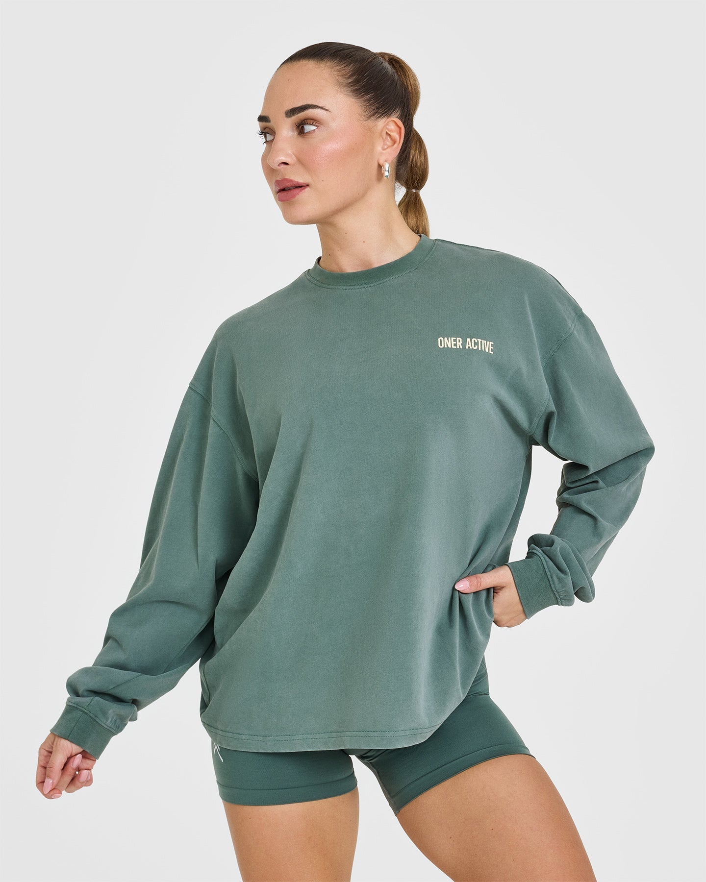 Oversized Graphic Washed Long Sleeve T-Shirt for Women | Iced Green Color | Casual Streetwear, Loungewear & Everyday Outfit