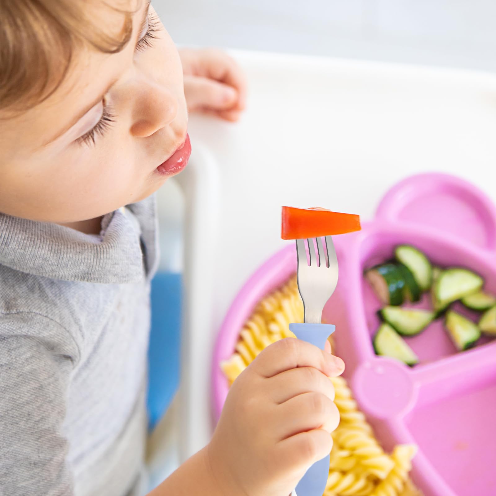 Pimoys 6-Piece Toddler Forks Set - Stainless Steel Baby Forks with Plastic Handle for Self Feeding, Safe Kids Silverware Utensils | Dishwasher Safe | Perfect for Home, Daycare & Travel Meals